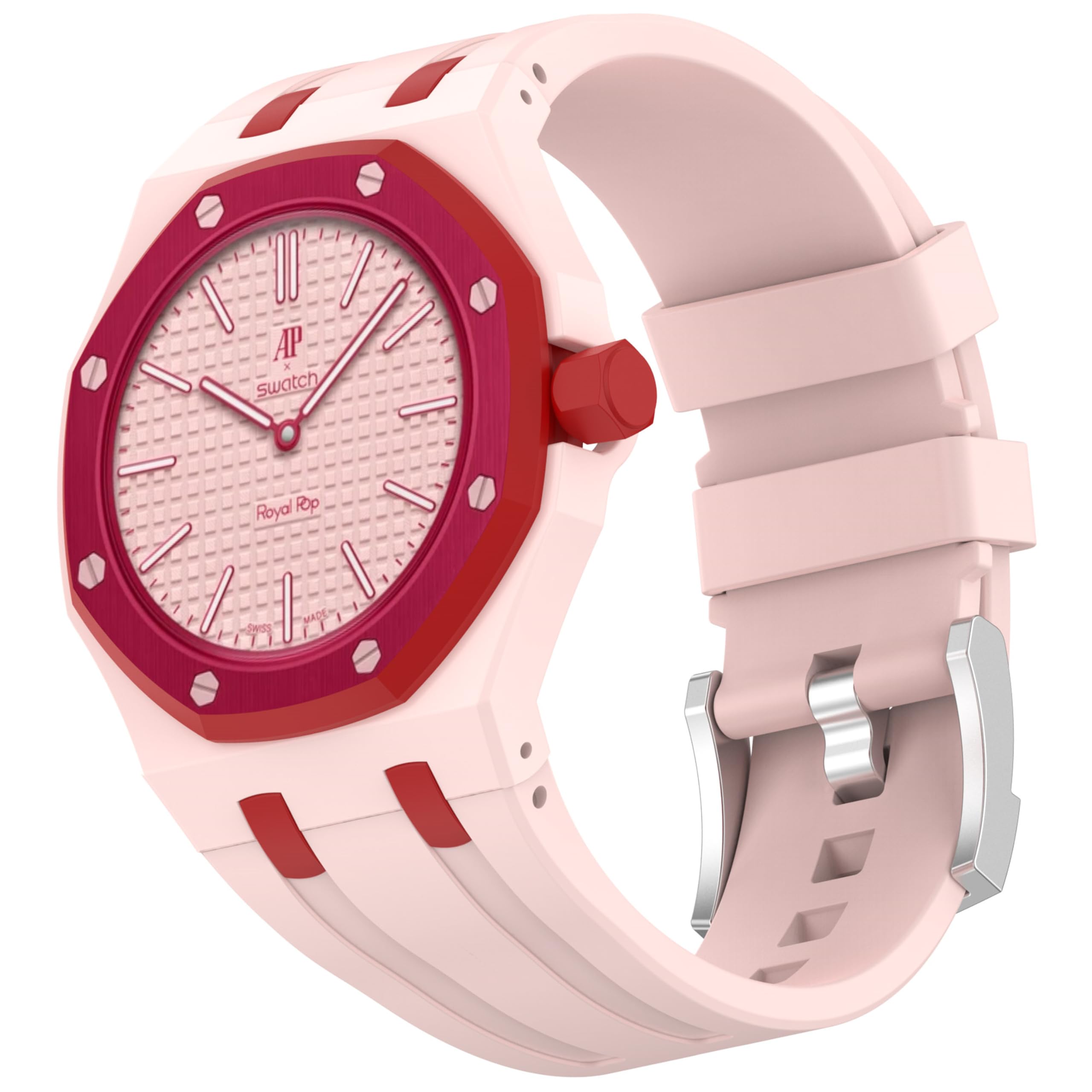 CZhkg Silicone Integrated Bracelets for Swatch Royal Pop Strap, Breathable Watch StrapArmband Sport Watchbands Wristband Quick Release Bands for Swatch Royal Pop Watch (pink red)
