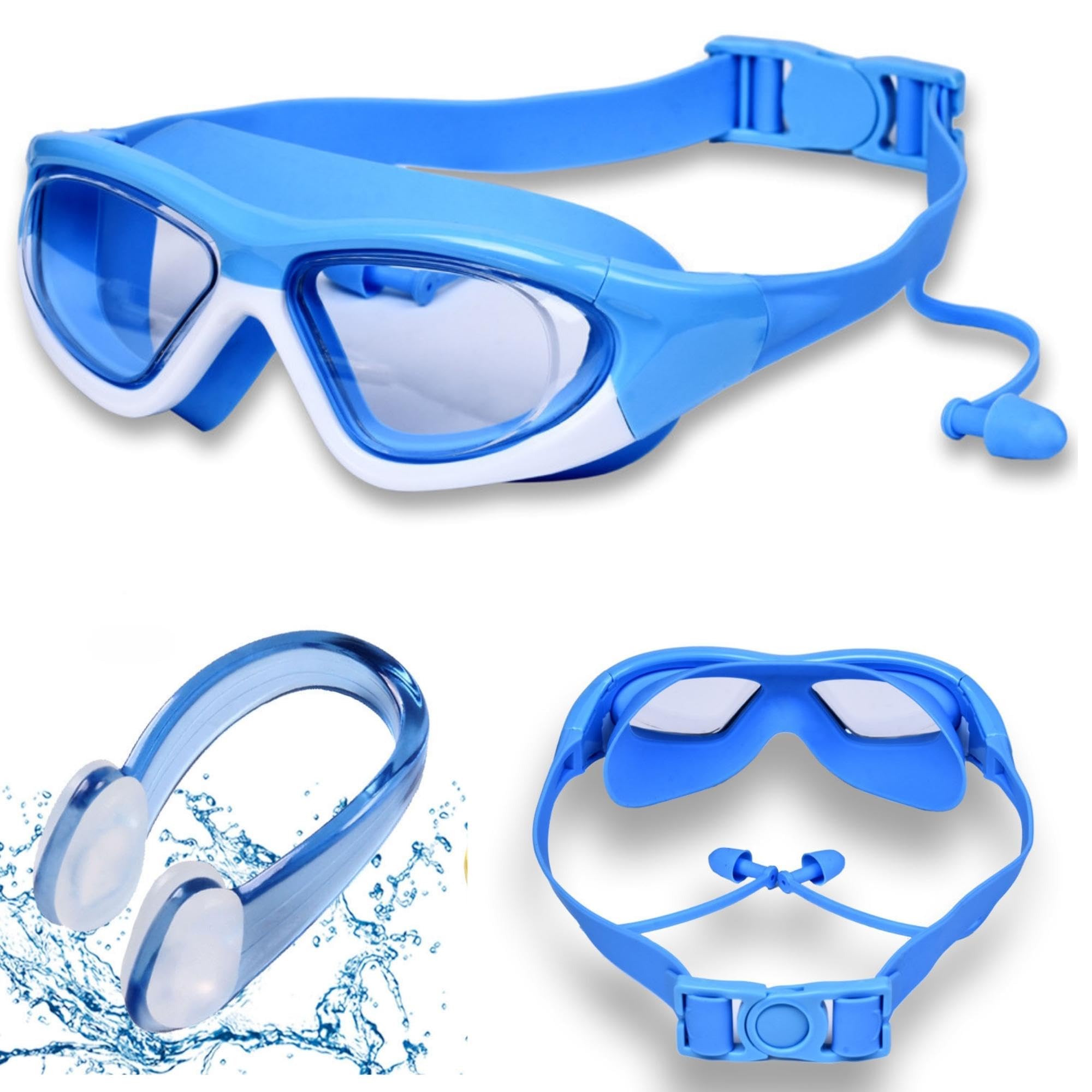 euroseles Gafas de Natación para Niños y Niñas con Protección UV y Antivaho - Confort y Seguridad con Tapones para Oídos y Pinza para Nariz Integrados