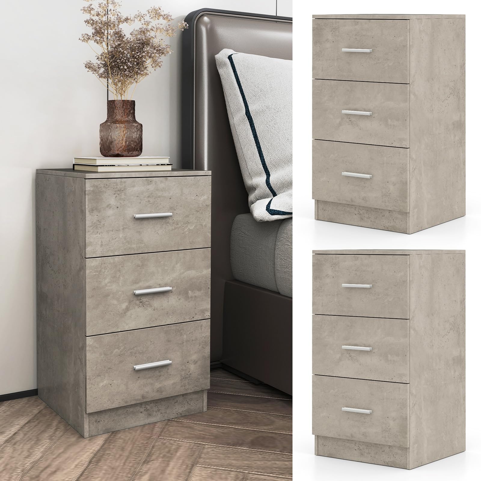 GIANTEX Cassettiera da scrivania con 3 cassetti, adatta per fogli A4, cartella formato lettera, cartella di documenti, protezione antiribaltamento, comodino per soggiorno, camera da letto, grigio