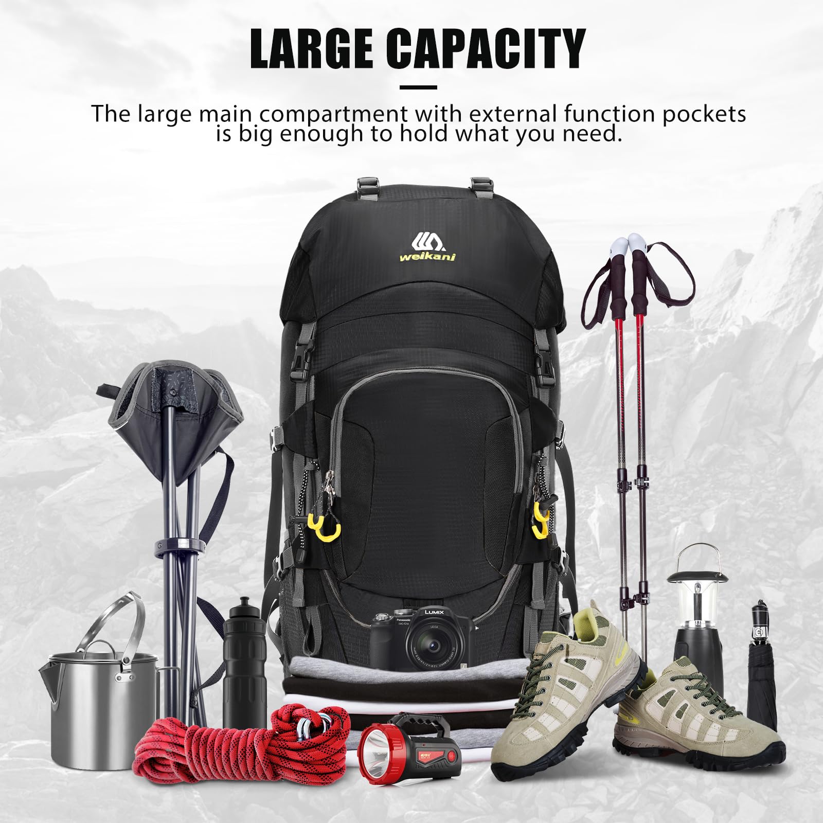 Lixada Backpacking Rucksack Trekkingrucksack 60L Herren Damen Wanderrucksack Wasserdicht Mit Regenabdeckung, Für Bergsteigen, Klettern, Trekking, Sport, Reisen, Camping
