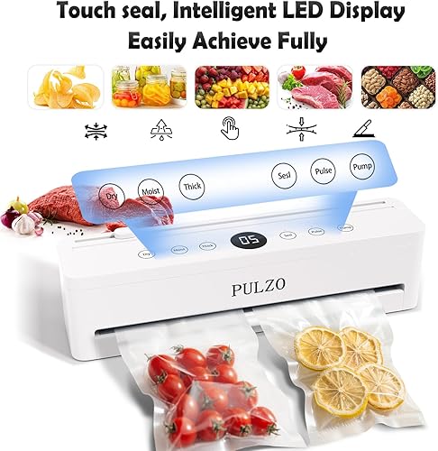 Miniatura 4 de PULZO PressFree - Máquina selladora al vacío True Auto, sellador de alimentos 10 en 1 totalmente automático de 85 KPa con cuenta regresiva digital,