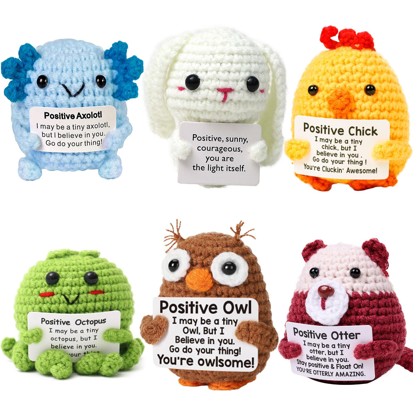 HDZXLLW 6PCS Handmade Crochet Animals Set - Positive Emotional Support Gifts for Women, Men,Friends, Coworkers Easter Basket Essentials with Rabbit,Encouragement Decor for Birthdays, Christmas & Home