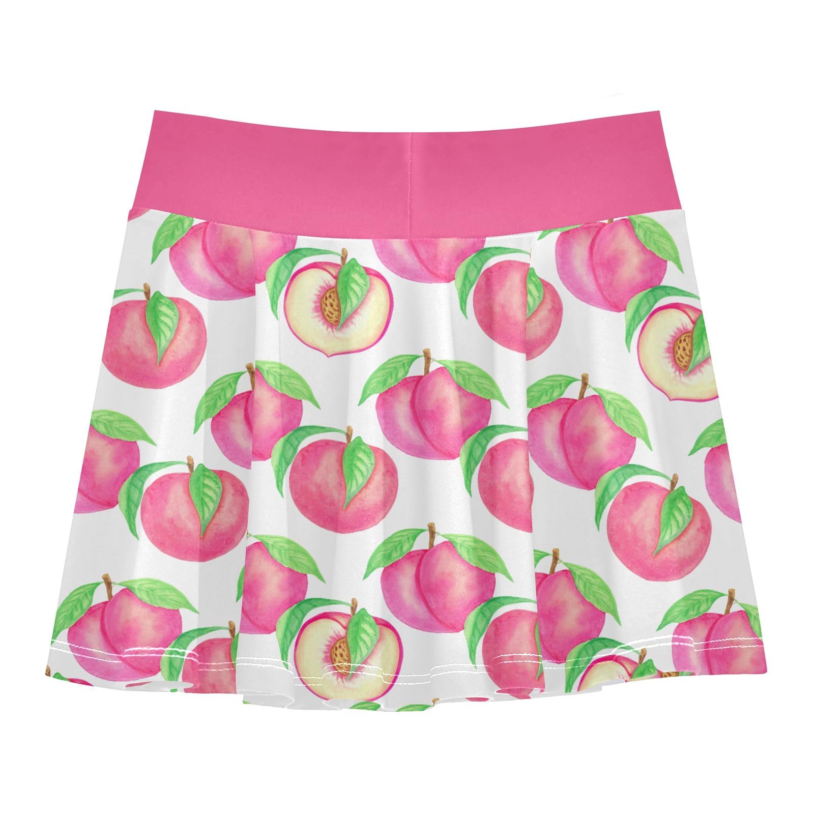 Cute Pink Peaches White Girls Athletic Skirts 2-in-1 Active Tennis Skorts Kids Cheer Skort with Shorts Size 5-6