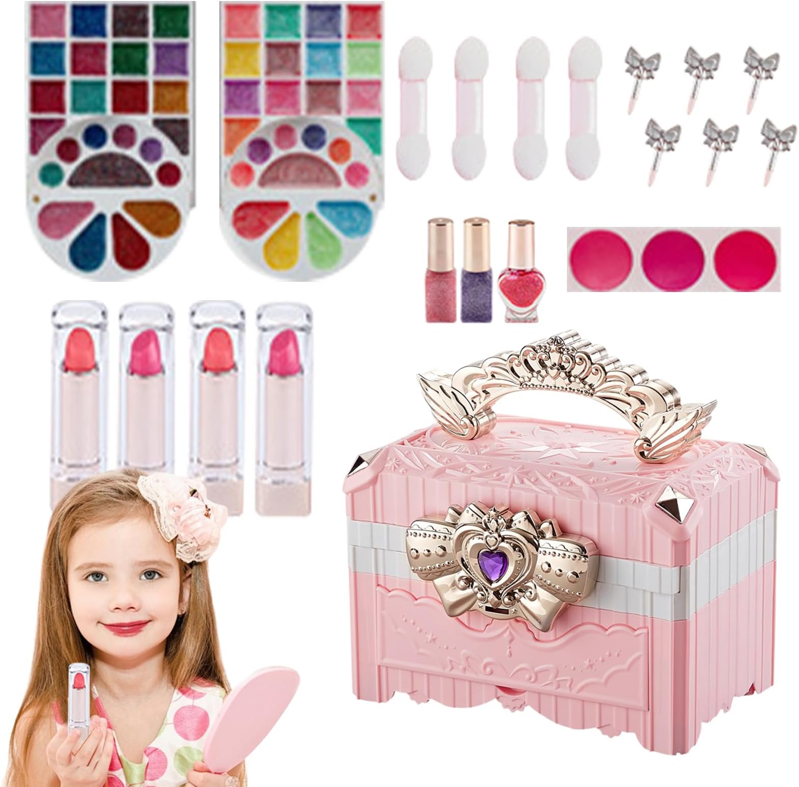 Fake Makeup for Kids,Washable Nail Polish Lipstick | Girls Princess Play Make Up Pretend Toys - for Vanity Dress Up Education Entertainment Party Cosplay Christmas