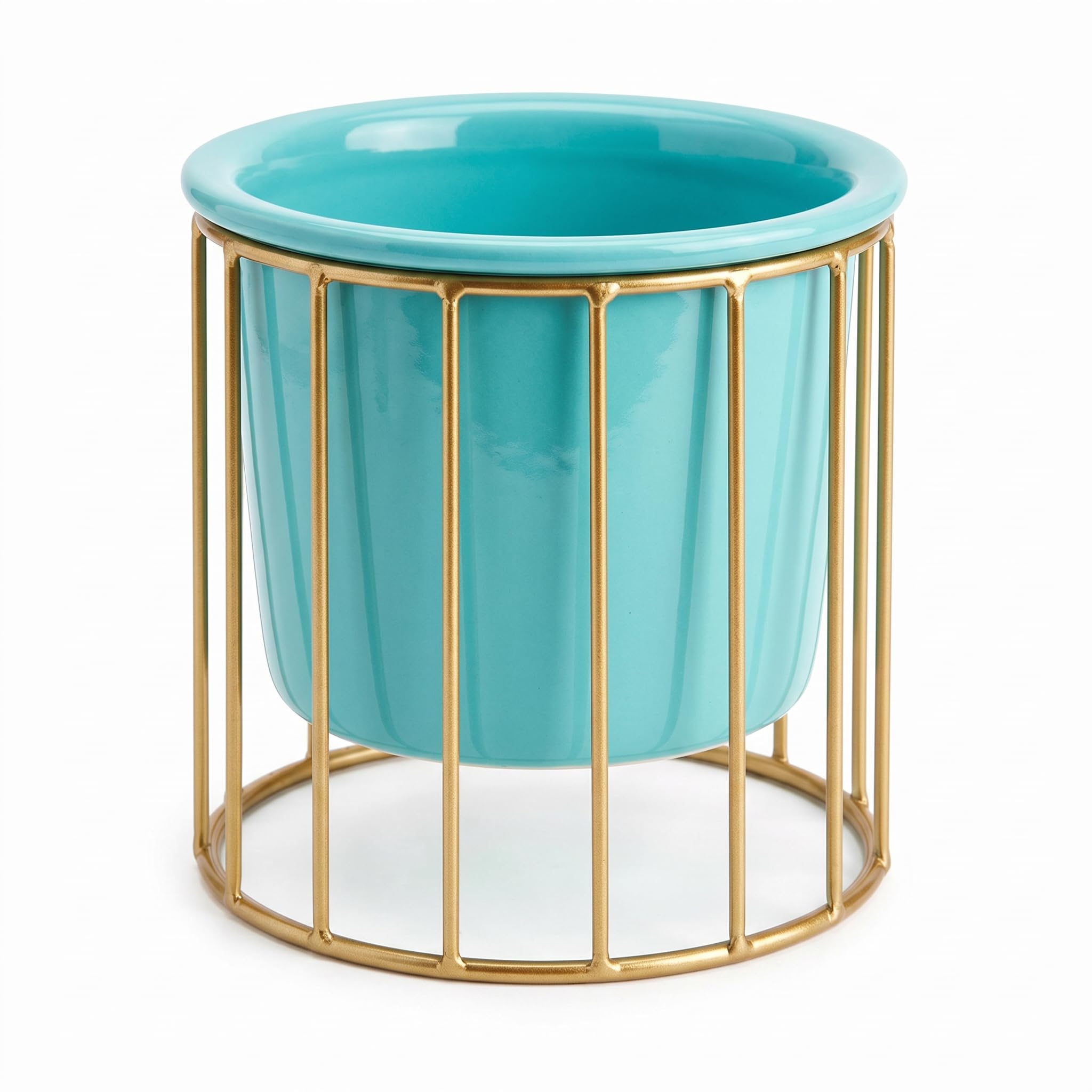Modern Turquoise Planter with Gold Metal Stand | Decorative Indoor Plant Pot | Premium Metal Planter for Succulents, Cactus & Small Plants | Tabletop Home & Office Decor-image-17