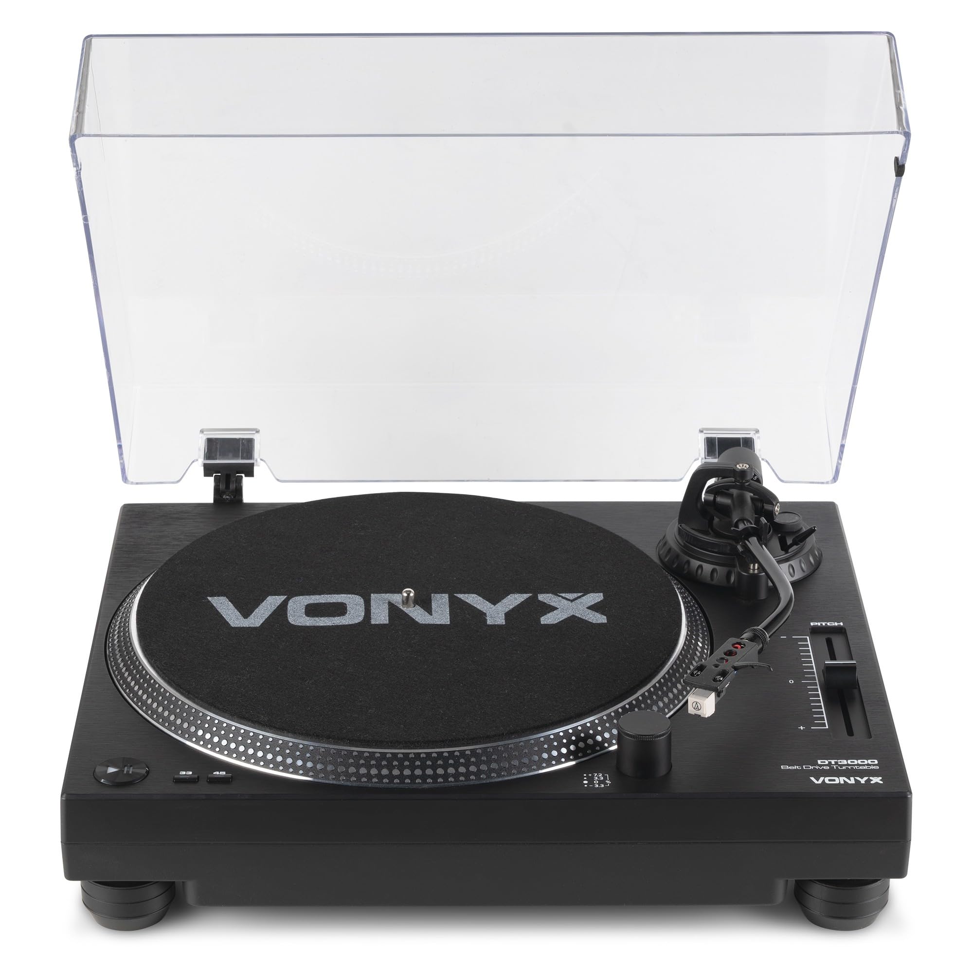 Vonyx DT3000 Platine Vinyle DJ à Courroie avec Cellule Audio-Technica, Tourne Disque 33/45 Tours pour DJ Débutant et Écoute