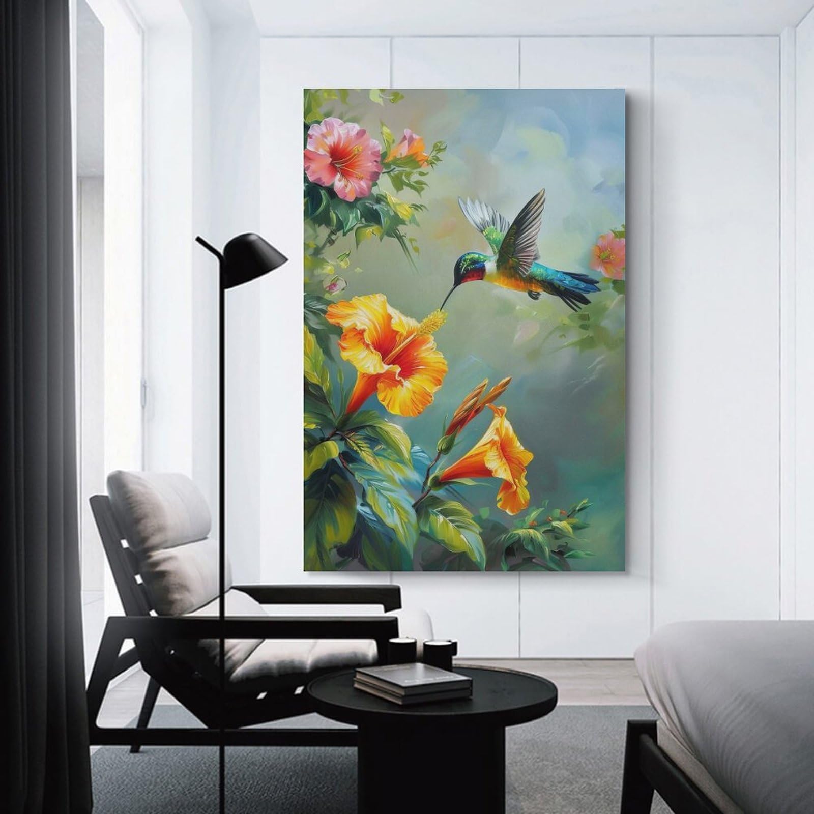 Junmoney Hummingbird And Flowers Home Decor Wall Art 20x30inch(50x75cm), for Home, Office, Studio Or Guest Room, Canvas Wall Art That Fits Changing Layouts