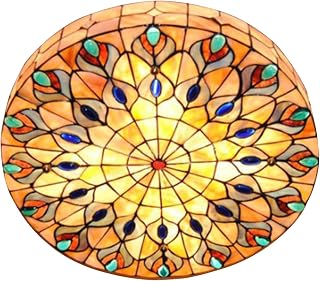 20" Vintage Tiffany Style Ceiling Light, 4-Light Hand-Made Stained Glass Flush Mount Chandelier Lighting Fixture for Bedroom Dinning Room Farmhouse Kitchen Island