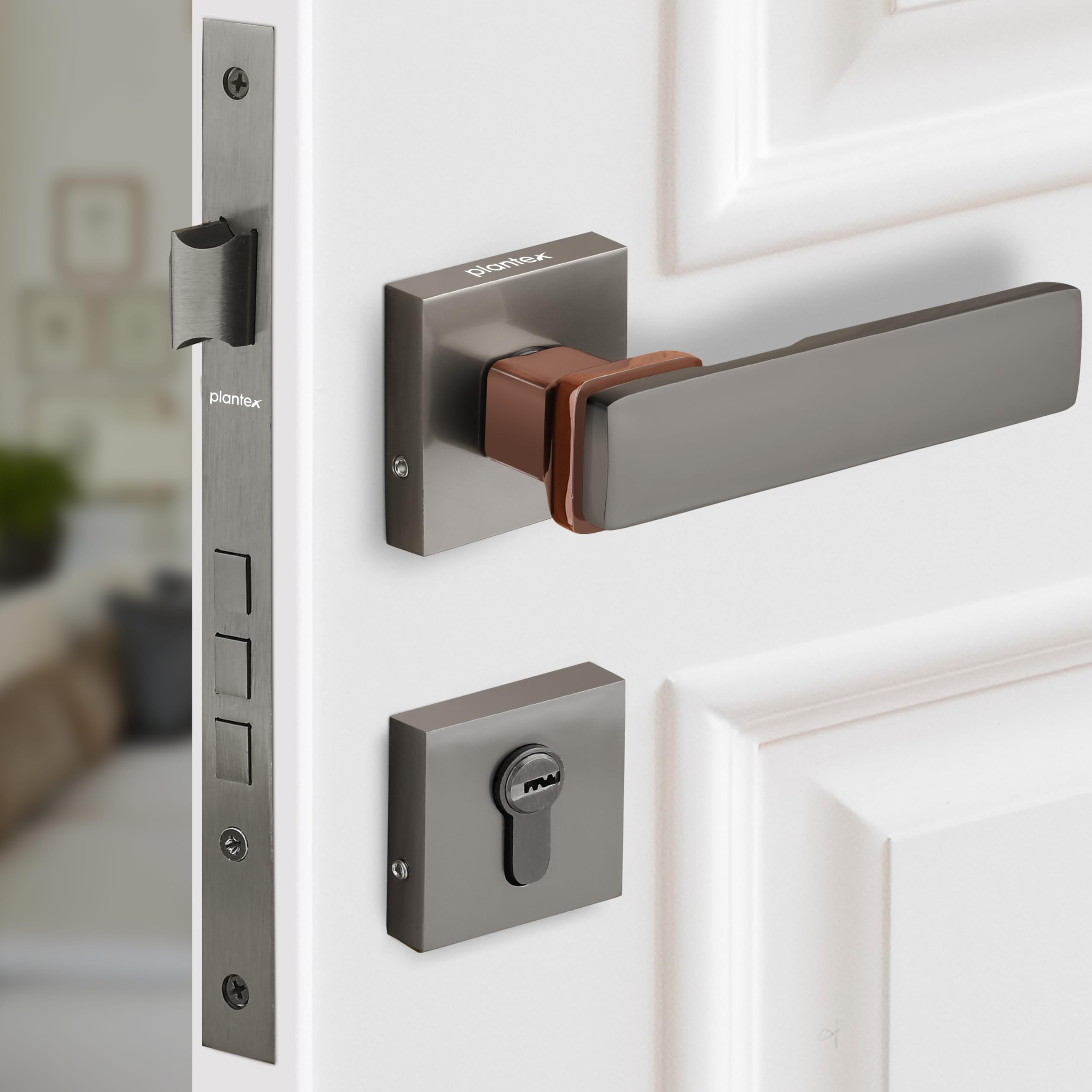 Plantex Triple Security Door Lock for Home/Main Door Lock Set with 3 Years of Warranty/Mortise Lock for Door with Brass Lock Body & Cylinder (7116 - PVD Choco & Satin Black)-image-6