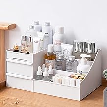 HOLLIO Makeup Organizer for Vanity Cosmetic Organizer Box Drawers Storage Box Plastic Stationary Box | Make Up Organiser for Lipsticks, Lotions, Jewelry, Nail Care, Skincare, Ideal For Women