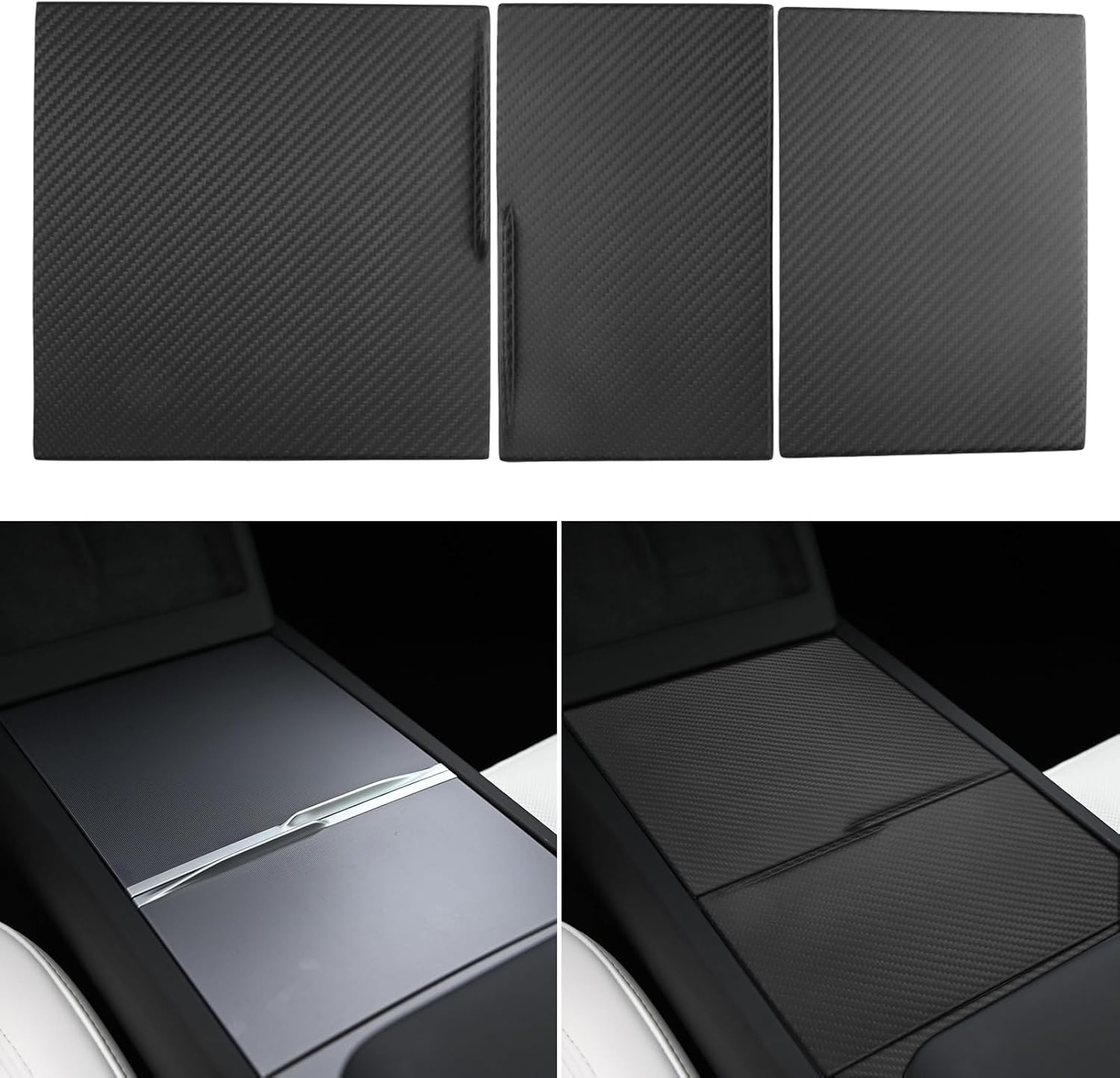 NVCNX Hard Rigid Real Carbon Fiber for Tesla New Model 3/Y Highland 2024-2026 for Juniper 2025 2026 Accessories Center Console Cup Holder Organizer Panel Cover Interior Trim 3PCs - Matte Carbon