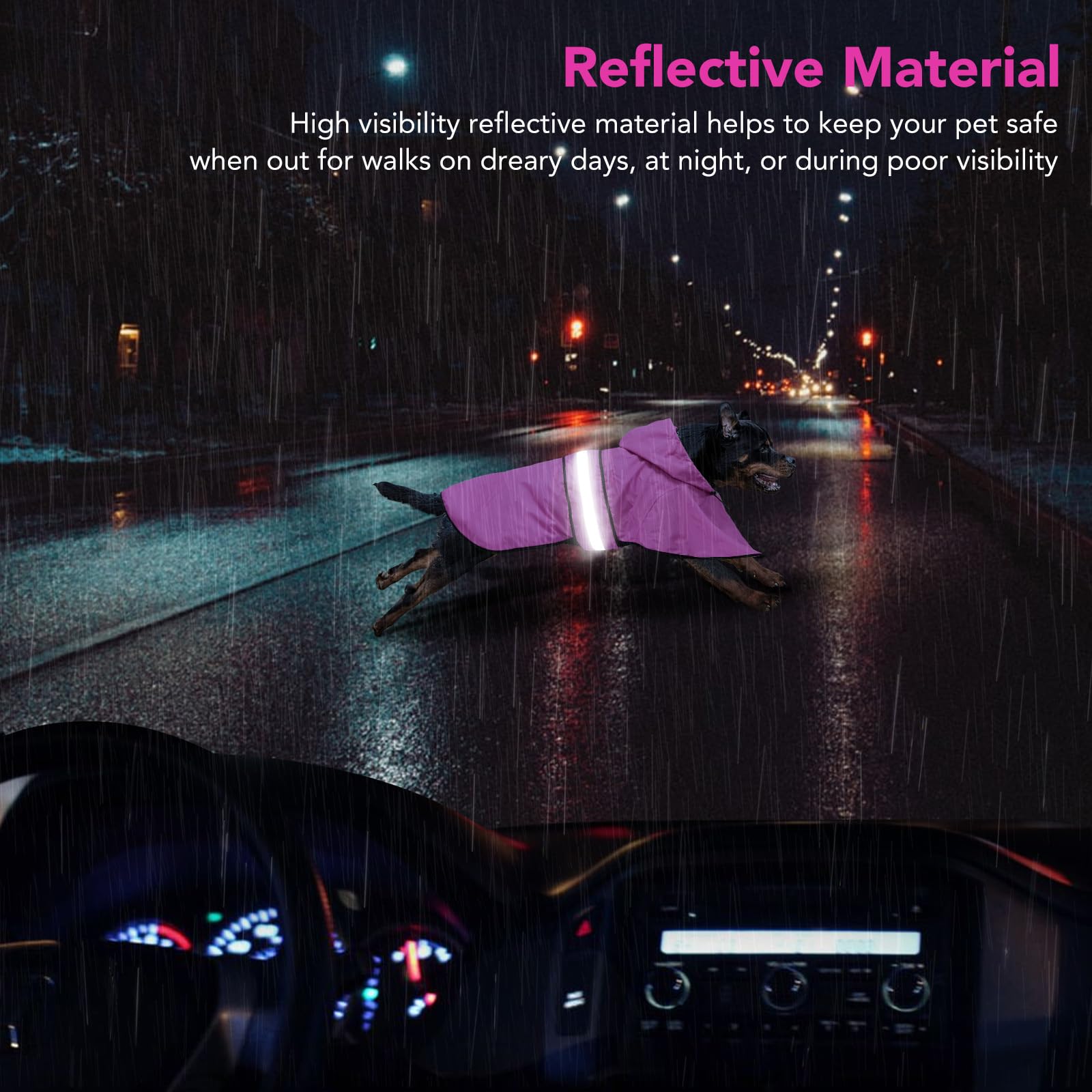 Domagiker Waterproof Dog Raincoats - Hooded Raincoats for Dogs, Adjustable Reflective Dog Rain Coat, Windproof Dog Rain Jacket Pet Rain Slicker Poncho for Small, Medium, Large Dogs (Large, Pink)