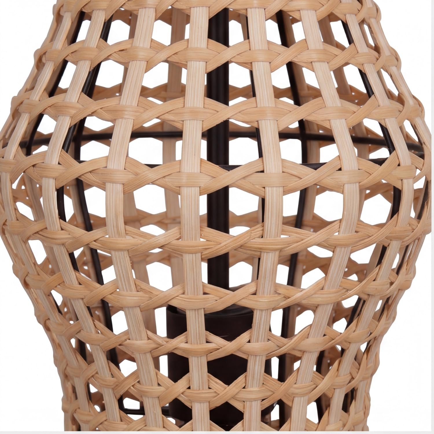 Lámpara de pie de ratán Boho salón negro metal Moderna E27 4 llamas H:111 cm pequeña cesta luz acogedora antideslumbrante decorativa Lámpara de pie Moderna