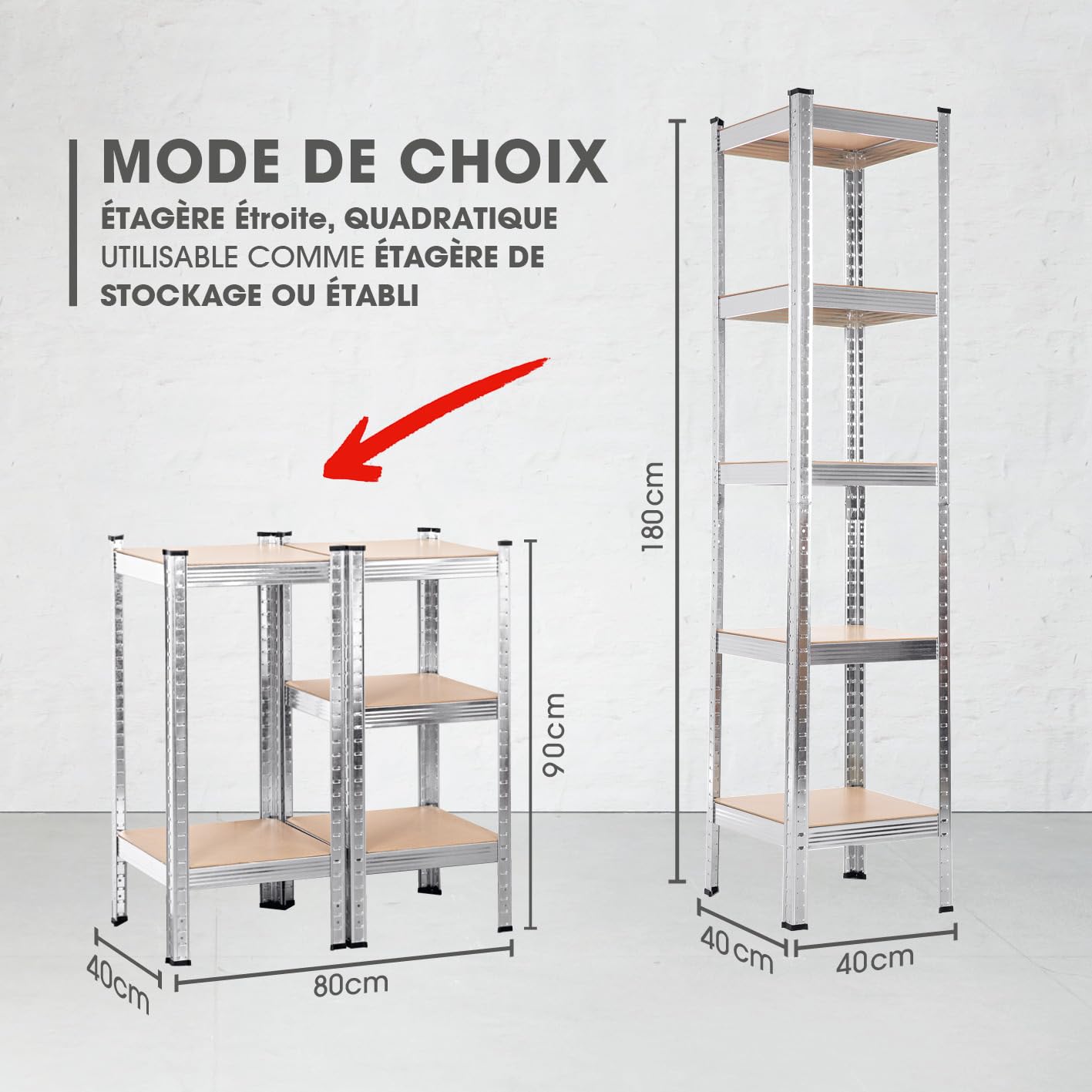 EASYmaxx Étagère pour Charges Lourdes 40 x 40 x 180 cm | Charge Maximale 875 kg et 175 kg par Niveau | Établi avec 5 Étagères Réglables | pour Cave, Garage, Salle
