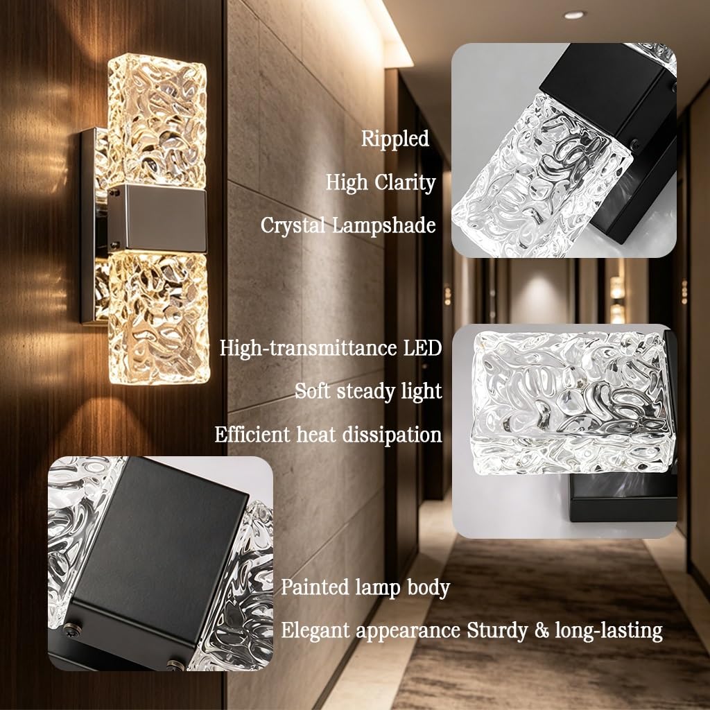 Applique da parete Onde d'acqua moderne a striscia lunga Lampada da Parete cristallo LED nero dimmerabile Materiale in acciaio inossidabile Adatto per camere da letto e soggiorni