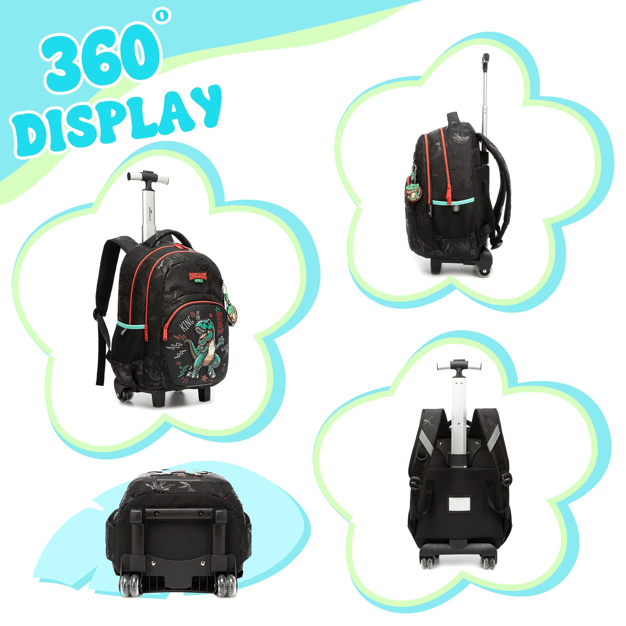 HTgroce Zaino Trolley Scuola Elementare Bambino– Set 3 in 1 con Borsa e Astuccio – Zainetto con Ruote Ergonomico per Primaria