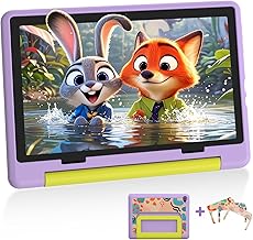 Children's Tablet 10 Inch Android Tablet for Children with 8 GB RAM + 64 GB ROM (TF 1TB), Octa Core, Wi-Fi 6G, Widevine L1, 5000 mAh, Type-C, Drop-Proof Protective Case, Purple