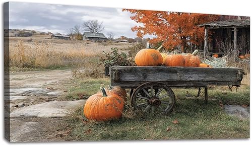 Miniatura 33 de 24"x 48" Fall Canvas Wall Art Highland Cow Rustic Vintage Forest Landscape Farmhouse Autumn Framed Pictures Painting Print Large Wall Art for Living