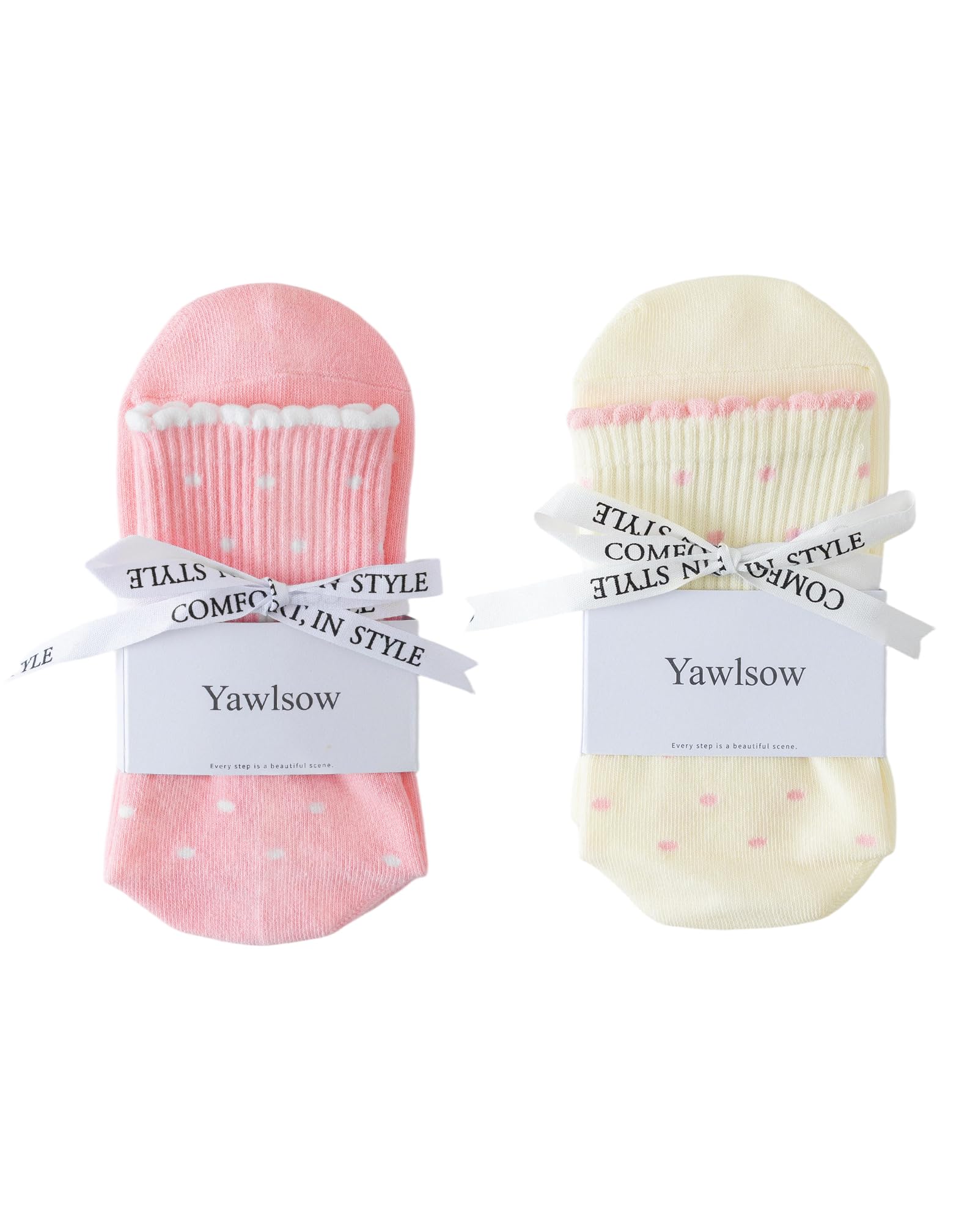 Yawlsow Rutschfeste Pilates Socken Damen Reformer Stoppersocken Grip Socks | mit Noppen aus atmungsaktiver Baumwolle niedliche Polka Dots ideal für Yoga Barre Fitness Tanz Trampolin und sicheren Halt