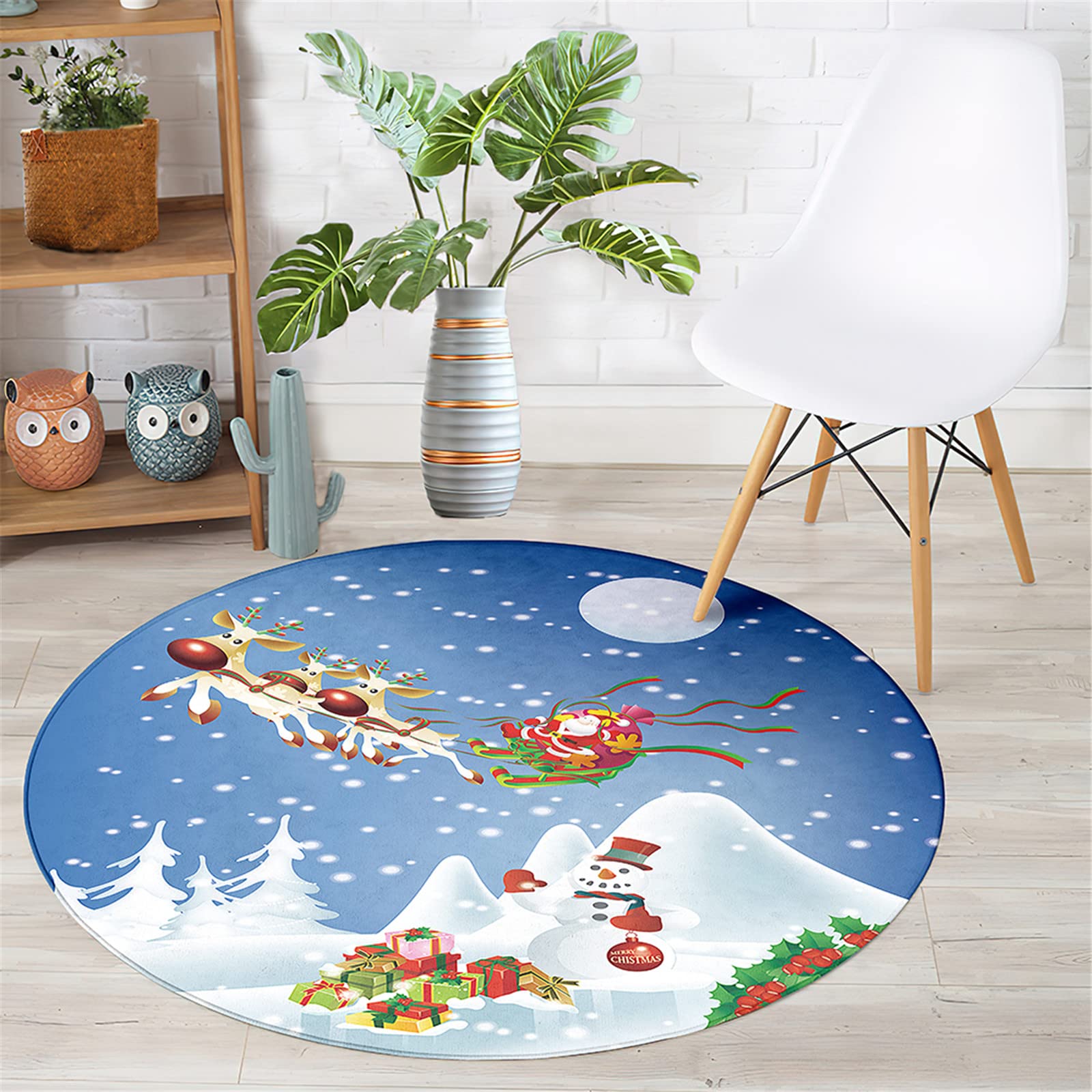 Chickwin Houx De Noël Tapis Rond Antidérapant Salon, Tapis Chambre