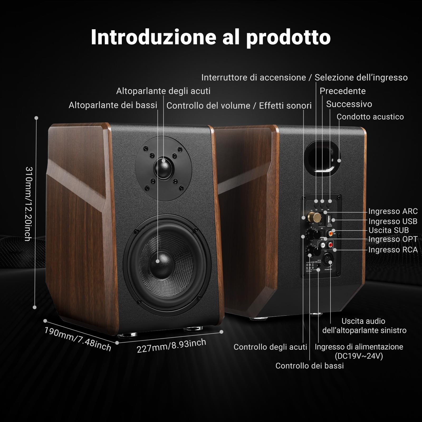 AIYIMA S700 2.0 - Altoparlante da scaffale attivo, 100 W Studio Monitor con woofer da 5,25", Bluetooth 5.0, HDMI ARC, ottico, RCA, ingressi USB, uscita subwoofer, HiFi Bookshelf altoparlante per PC e