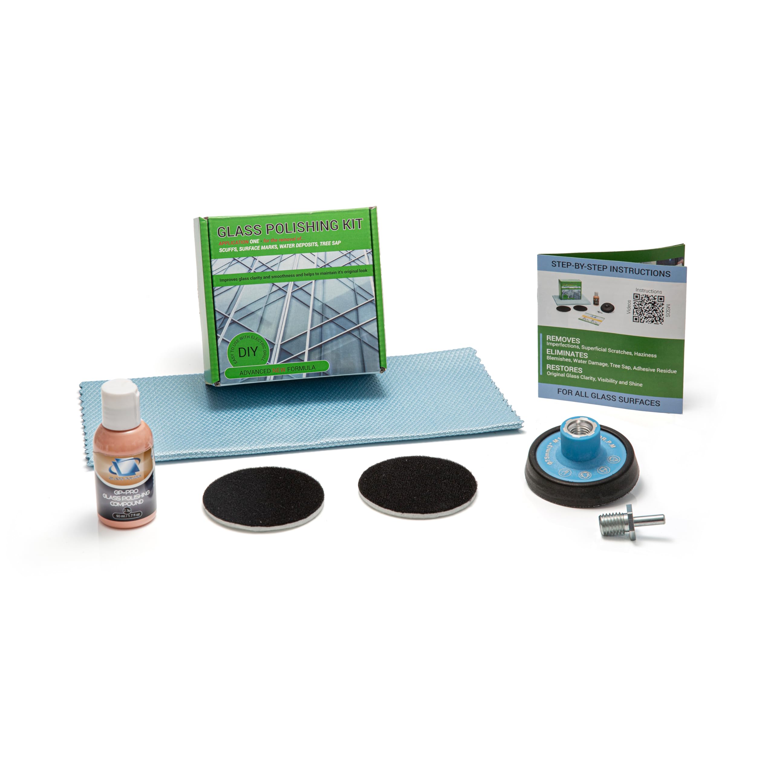 Glass Polish White/Black Diy 75Mm (3”) Glass Polishing Kit For Drill, Removes Surface Damage, Fine Scratches, Haziness And Water Stains, Restores Original Clarity And Shine (Diy)