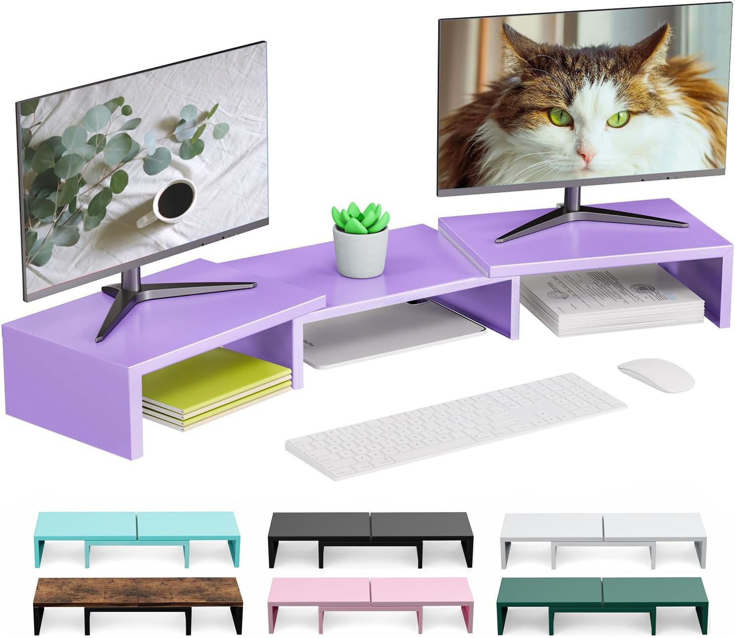 OUTIOE Dual Monitor Stand for Desk, Metal Monitor Riser, Purple Office Supplies Desk Accessories (Purple)