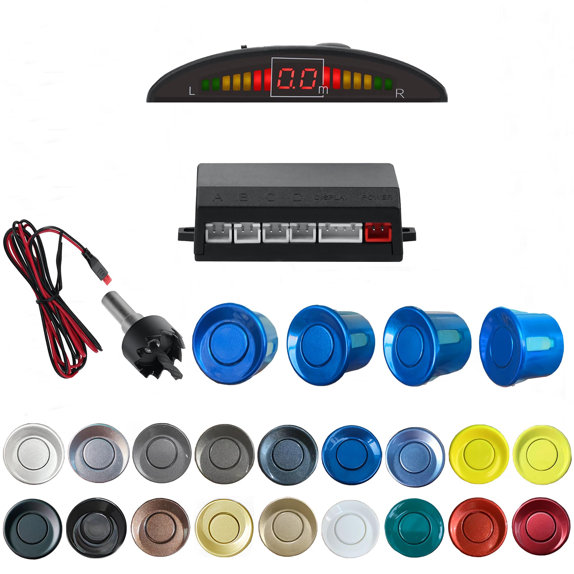 Parking Sensor Kit Backup Sensor Kit Reverse Sensor for Car 20 Color Options for Probes Adjustable Alarm Volume Professional Sensore de Reversa para Carro Safe Driving Assistant（Blue）