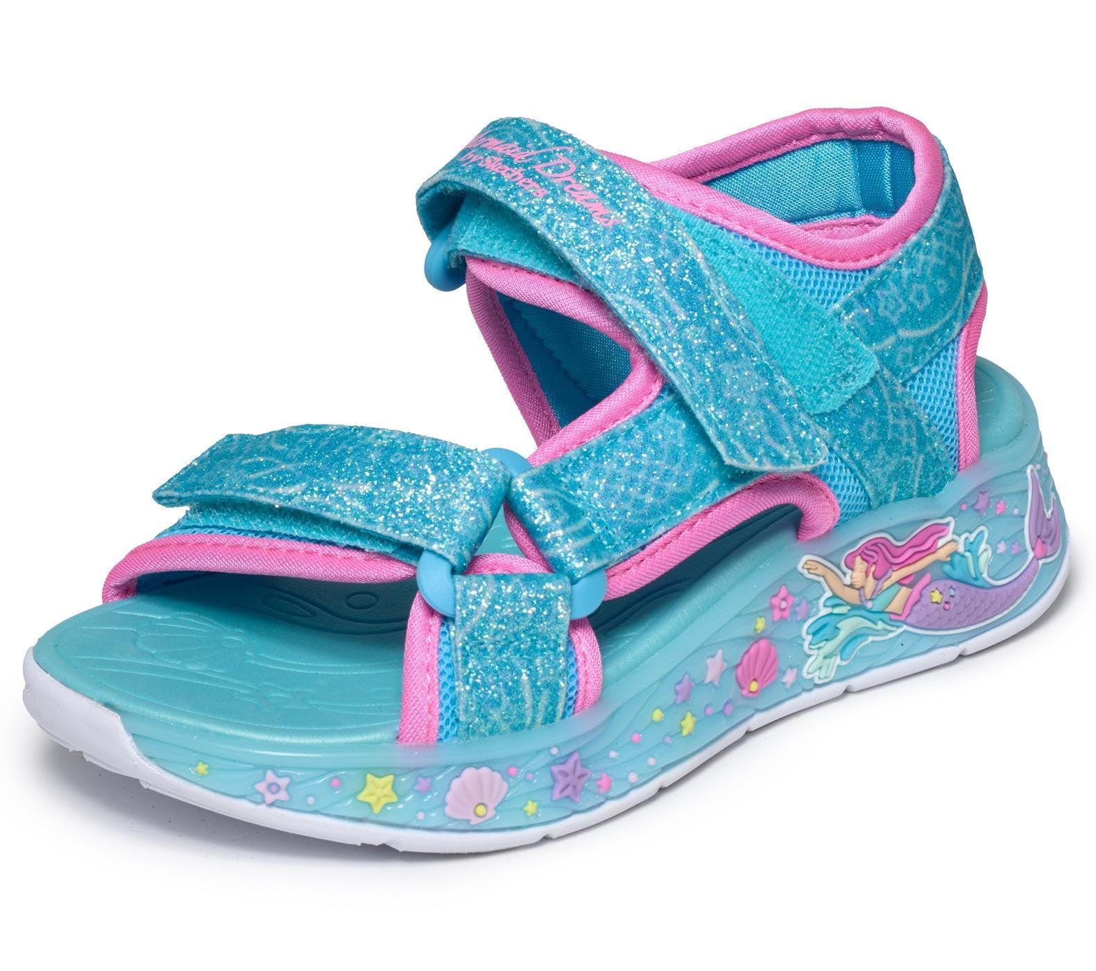 Skechers Girl's Mermaid Dreams Sandal, Blue Sparkle Synthetic/Multi Trim, 13.5 UK Child