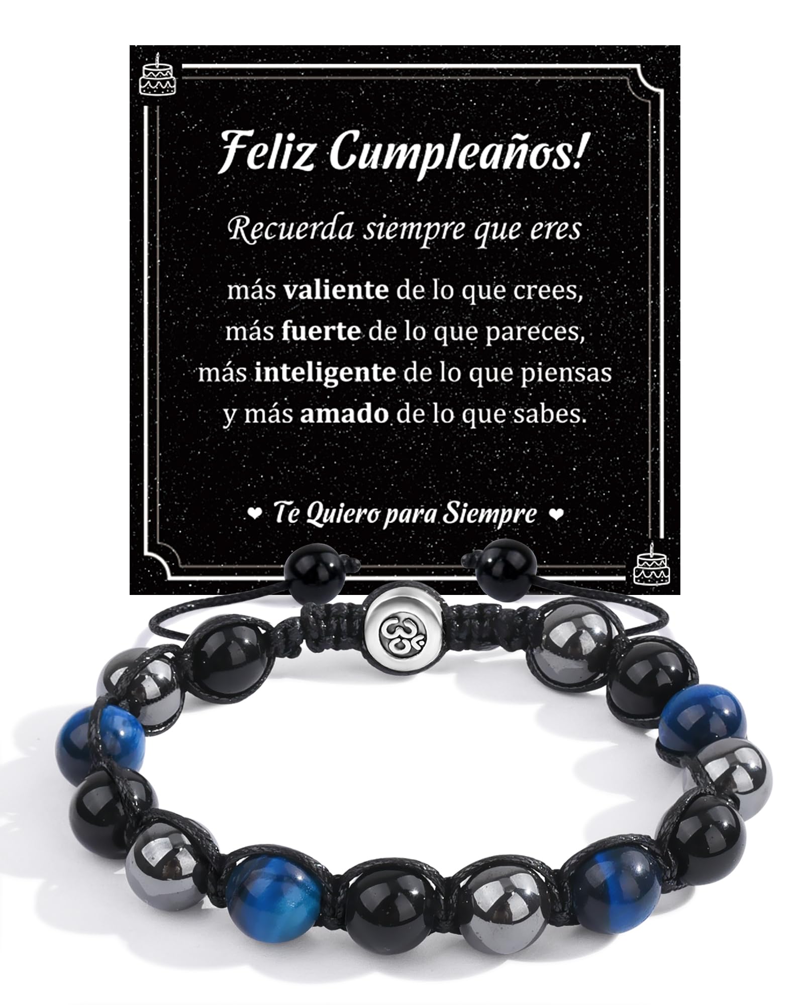VGWON Regalo Hombre Cumpleaños, Regalos Para Hombres De 18, 30, 40, 50, 60, 70 Años, Regalos Originales Cumpleaños Para Hombres, Padre, Hermano, Amigo, Pulsera Hombre de Piedra Natural