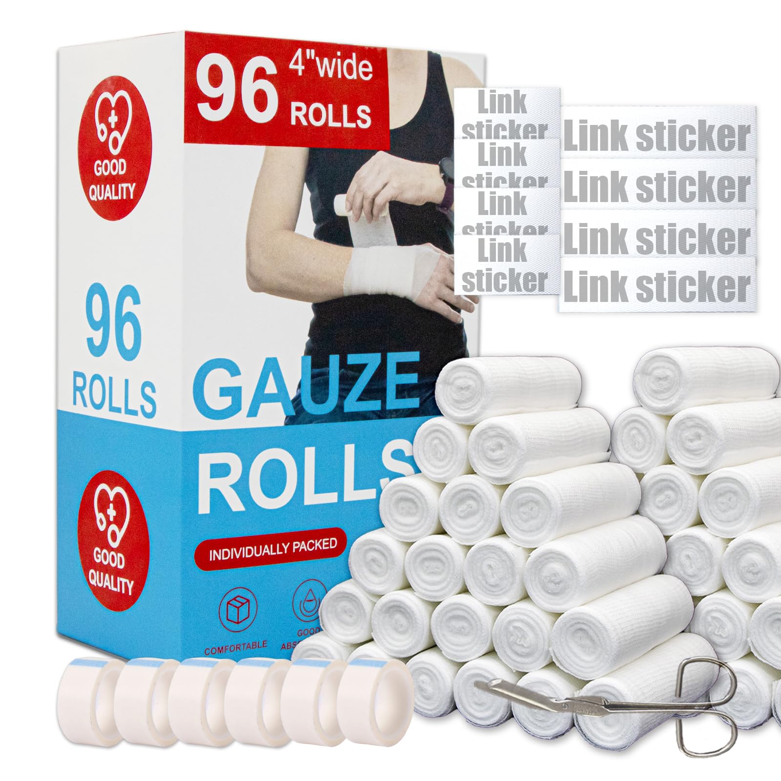 Rollos de gasa paquete de 96 – 4 pulgadas x 4.1 yardas de calidad premium sin pelusa y vendas elásticas sin látex diseñadas para el cuidado de heridas para soporte de vendaje de heridas (ideal