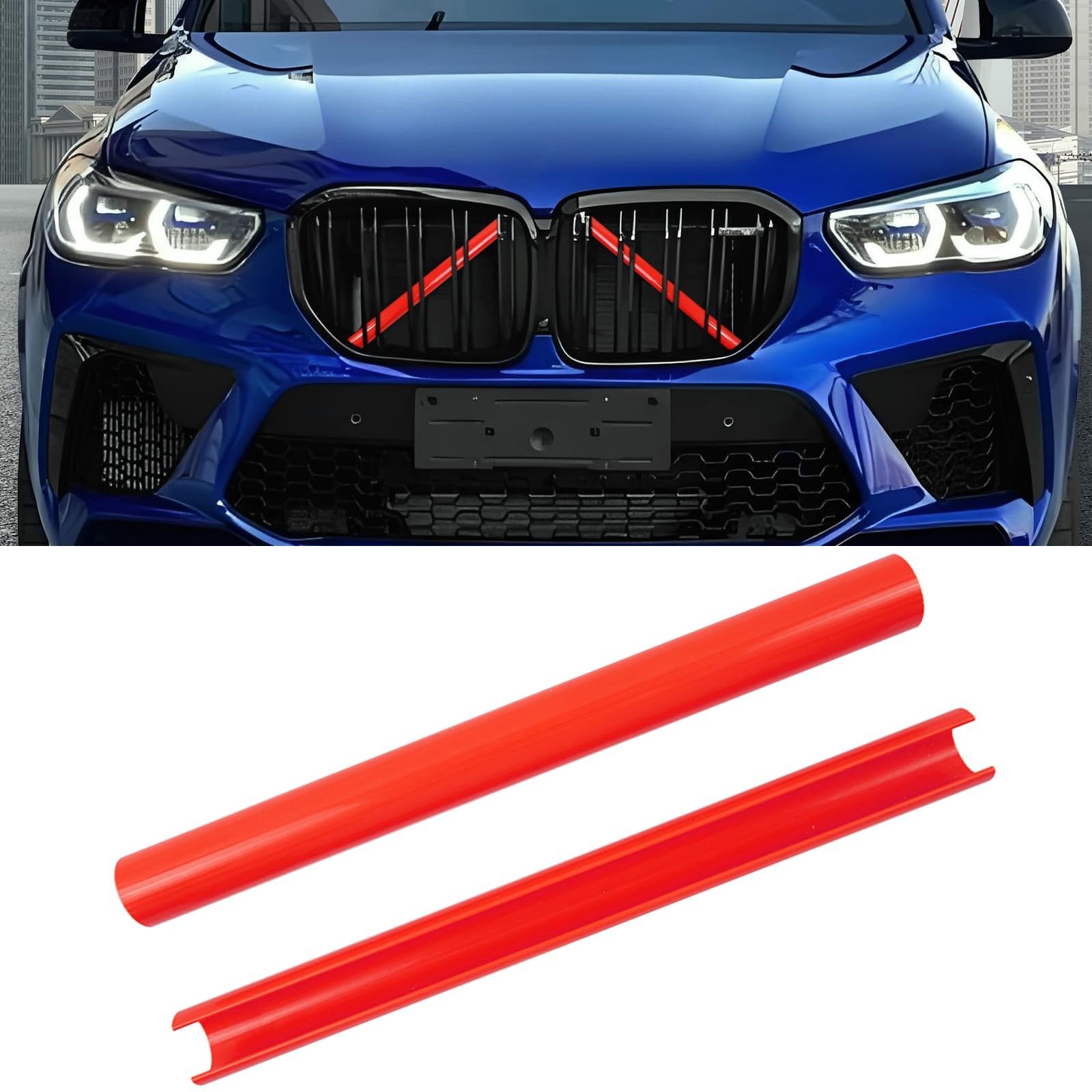 Aojezoor Compatible with BMW Grill Inserts Trims G01 G02 G05 G06 G07 F15 F16 F25 F26 E70 For X3 X4 X5 X6 X7 Series Compatible with BMW V Brace Wrap Covers Red Grill Stripes Wrap Accessories