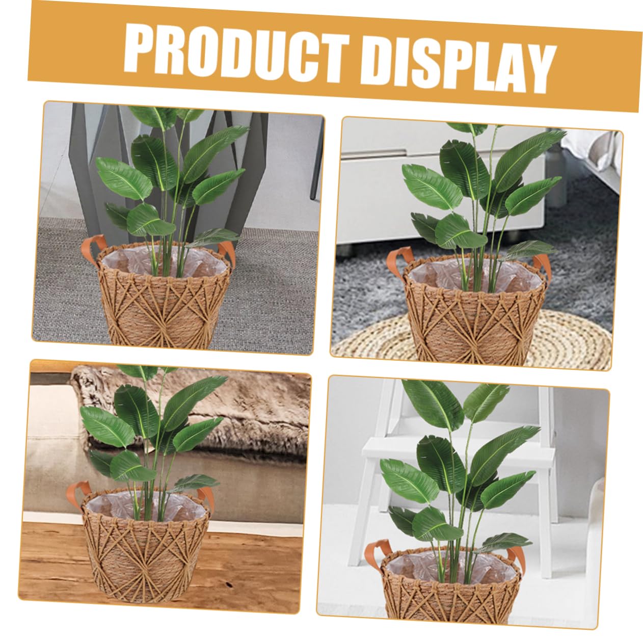 Cesto Intrecciato Manici per Fiori e Piante Succulente | Design a Doppio Manico, Uso Casa e Ufficio, Stile Country Vintage, Struttura in Paglia e Poliestere