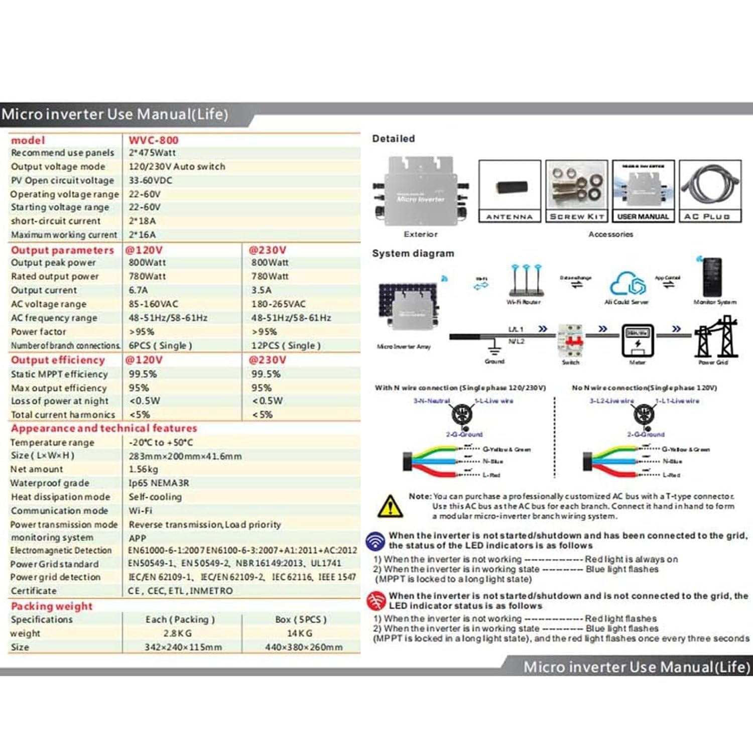 600W 700W 800W Mikroinwerter Mikroinwerter do sieci solarnej Mikroinwerter sieciowy IP65 Samochłodzący inwerter sieciowy Mikroinwerter Automatyczna identyfikacja Falownik,800W