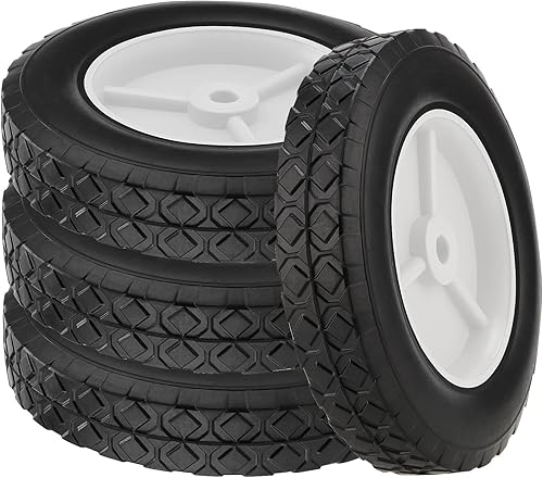PINGEUI Paquete de 4 ruedas para cortacésped de 8 x 1.75 pulgadas, ruedas de goma sólida, ejes de 12 pulgada, rueda de plástico con banda de