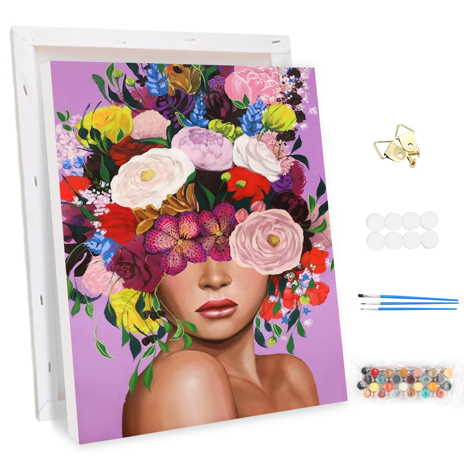 MEIYUDA Pintar por Numeros Adultos con Marco Chicas Flores, DIY Painting by Numbers Kits Cuadros por Numeros, Pintura de Bricolaje sobre Lienzo con Pinceles Decoración para el Hogar 30x40cm