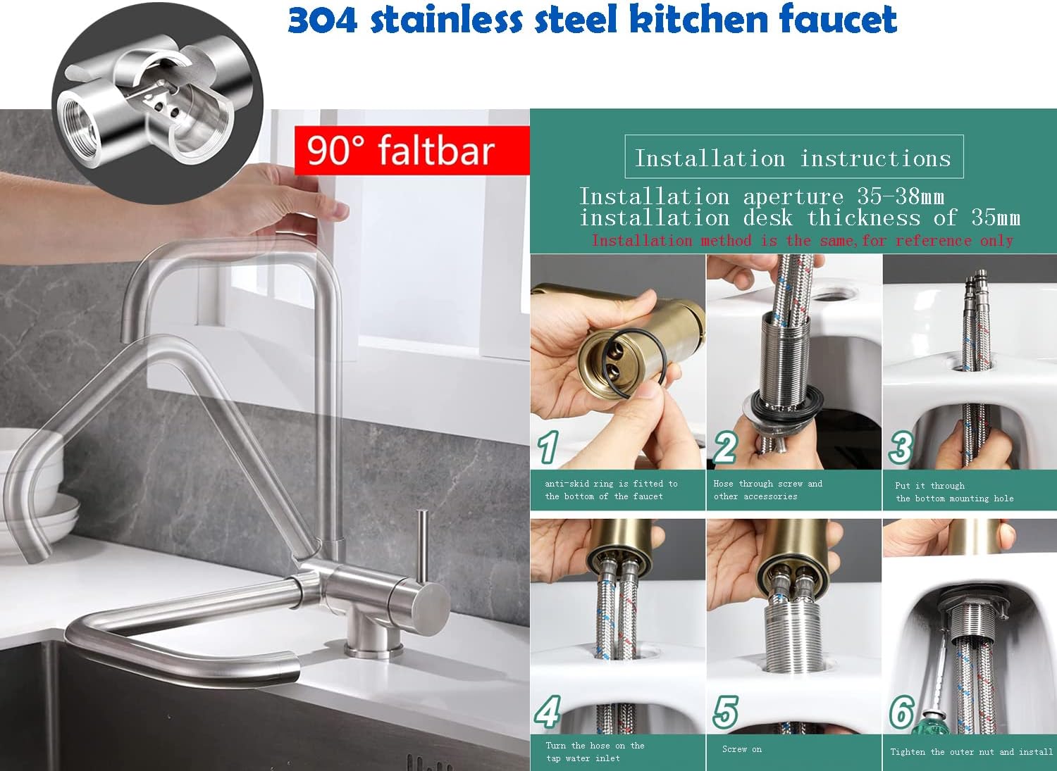 Tifilojia Brushed Gold Foldable Kitchen Sink Faucet, Kitchen faucets, Folding rv faucets,Inner Window Sink Kitchen Faucet,Folding Tap (Brushed Gold)