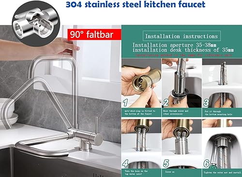 Miniatura 6 de Grifo de cocina plegable negro, grifo plegable para autocaravana, negro mate