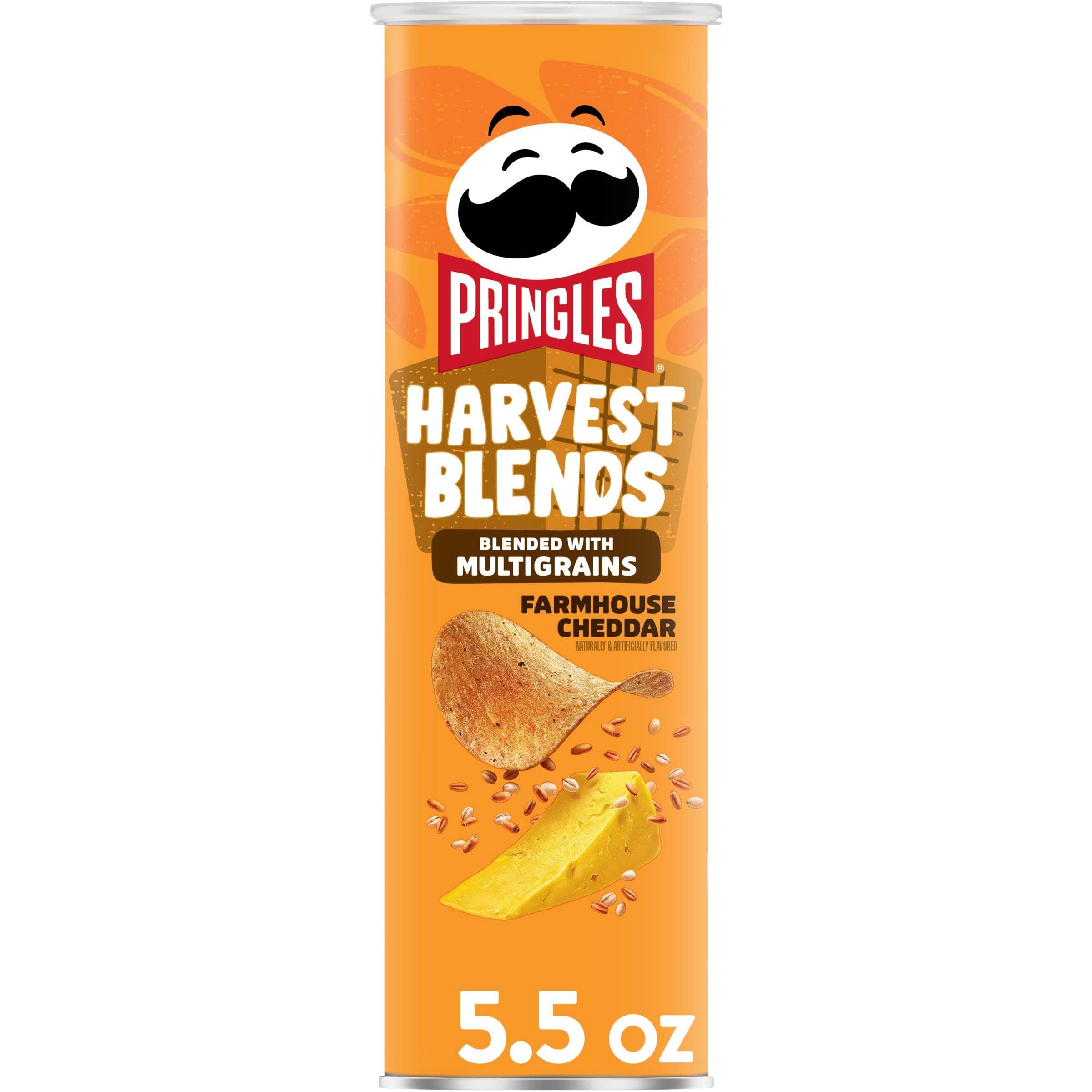 Pringles Harvest Blends Potato Crisps Chips, Lunch Snacks, Blended with Multigrains, Farmhouse Cheddar, 5.5oz Can