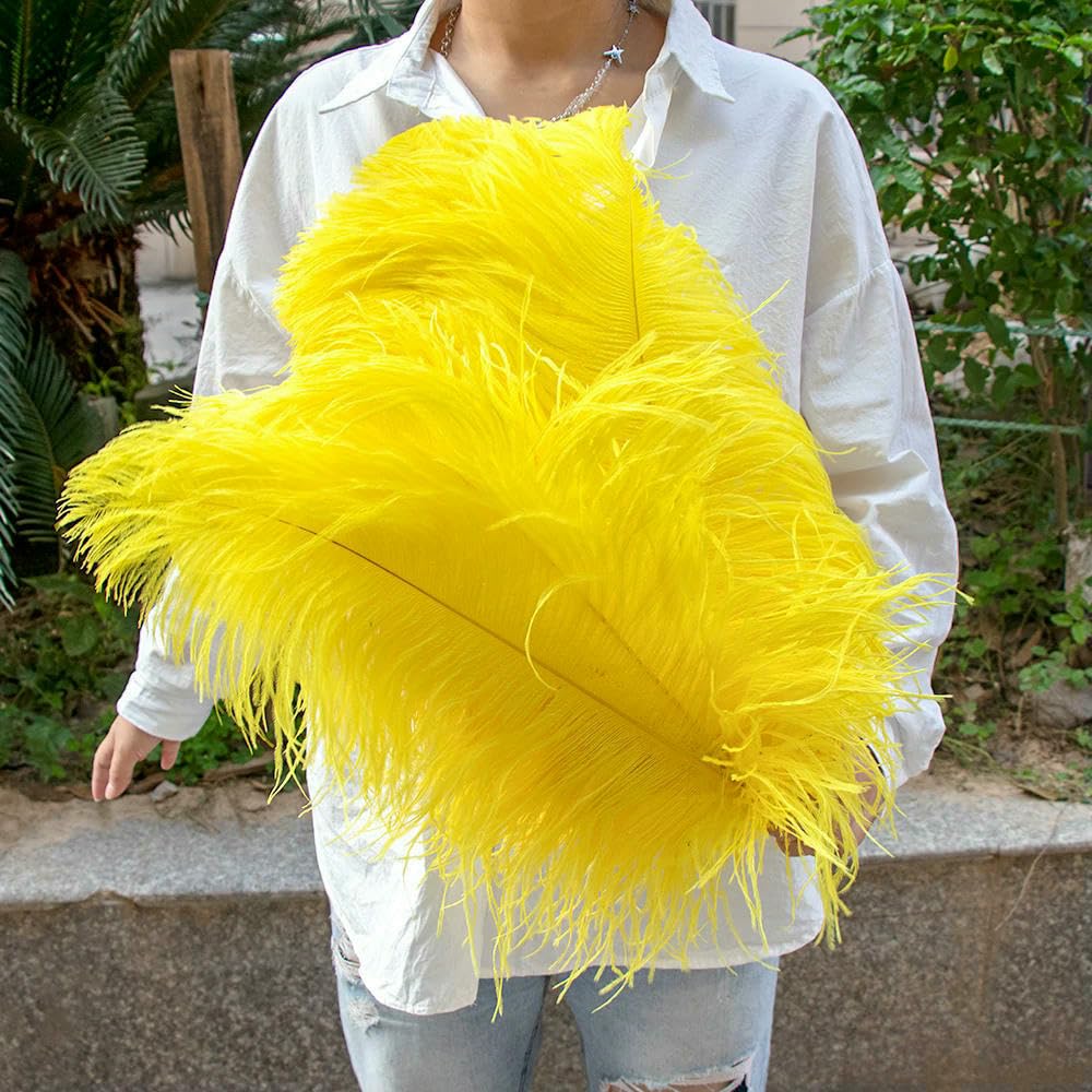 Lote de 10 plumas de avestruz de 25-60 cm para manualidades, decoración de bodas, centros de mesa, plumas blancas, color amarillo, 50-55 cm (22-24 pulgadas).