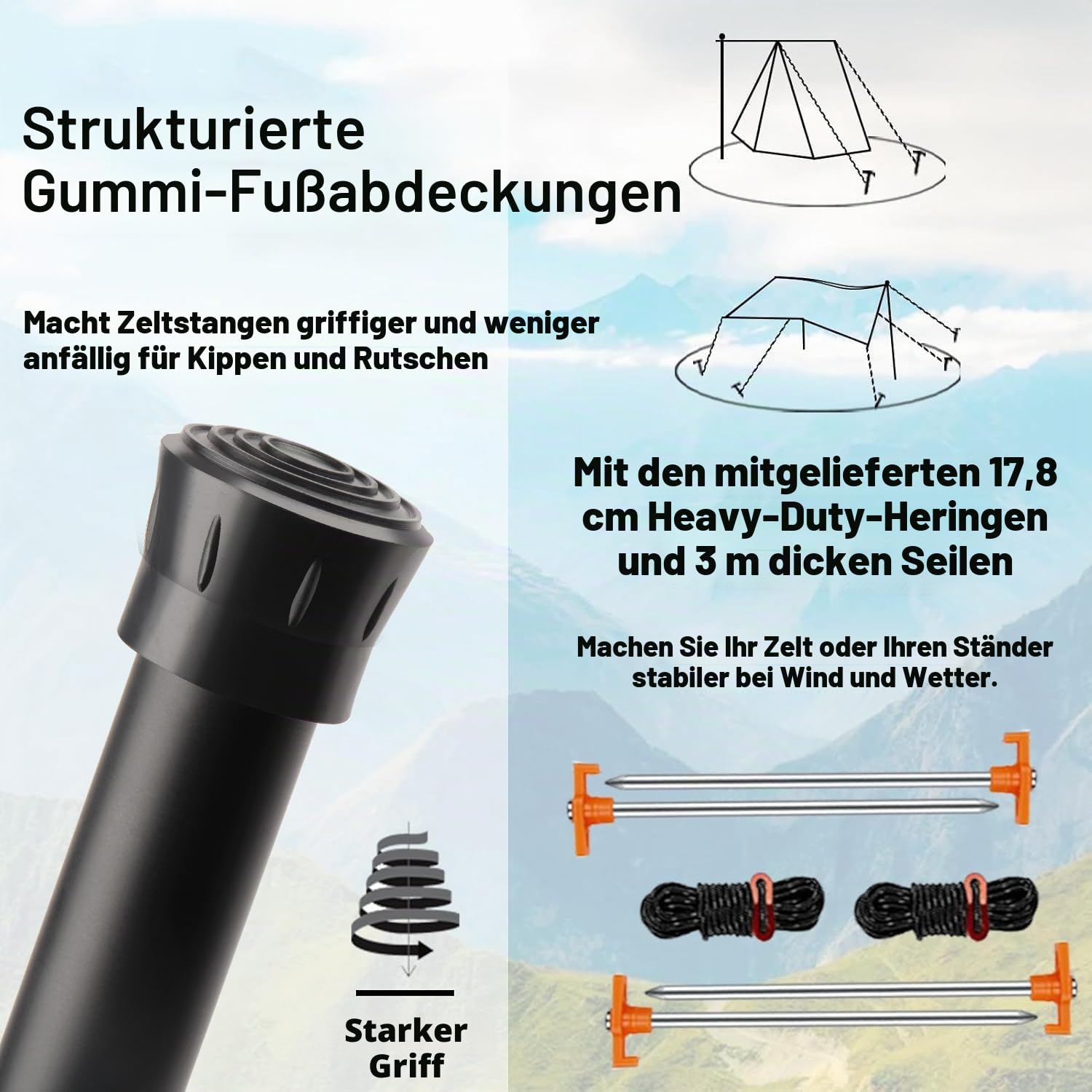 Zeltstange Teleskopstange für Zelte,Teleskopierbare Aluminium-Zeltstange,Höhe 88–265 cm,Sonnensegel Stange Sturmsicher und Wetterfest,Zeltstangen für Tarp (2, Black)