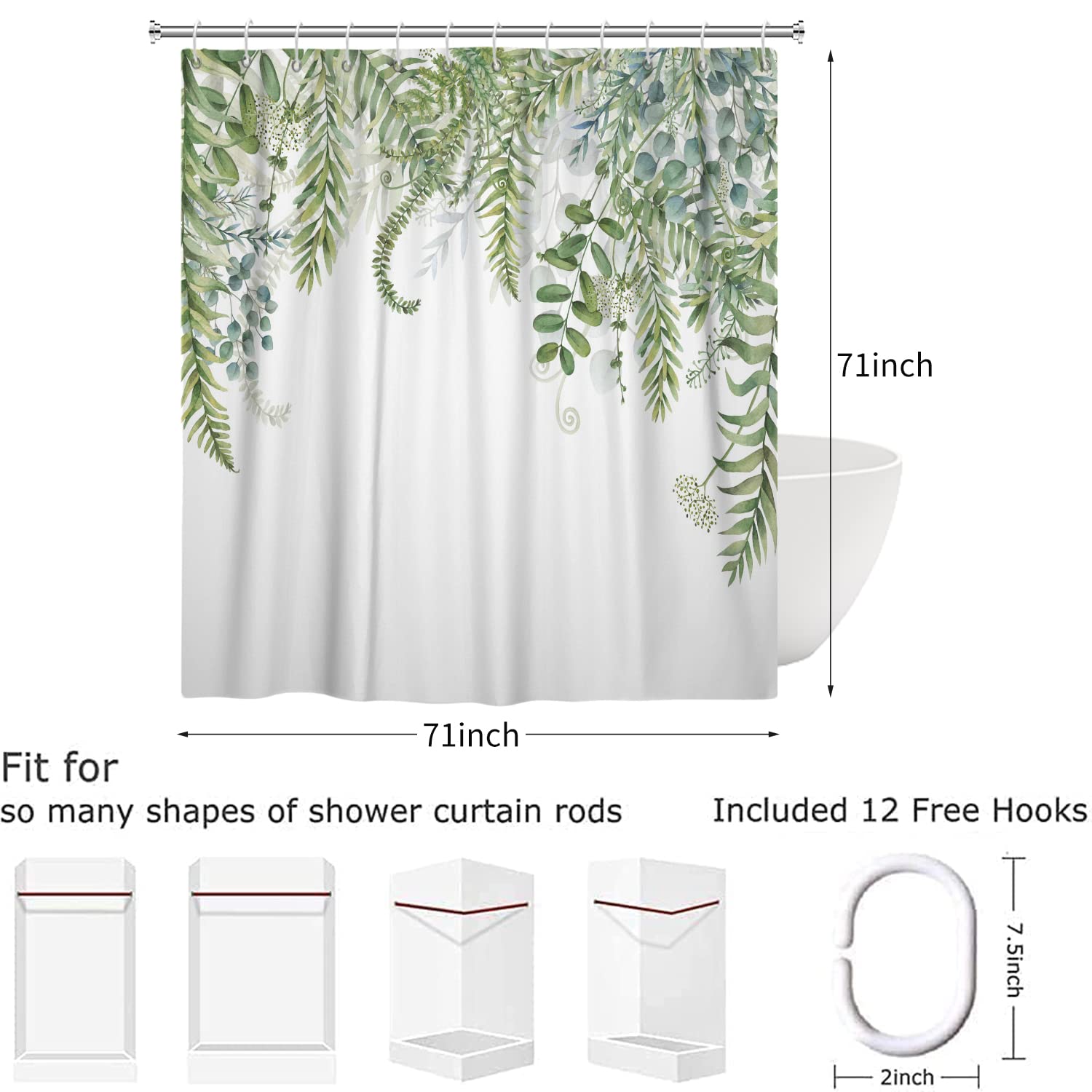 Hnmdmyi Green Leaf Shower Curtain 180x180 - Image 5