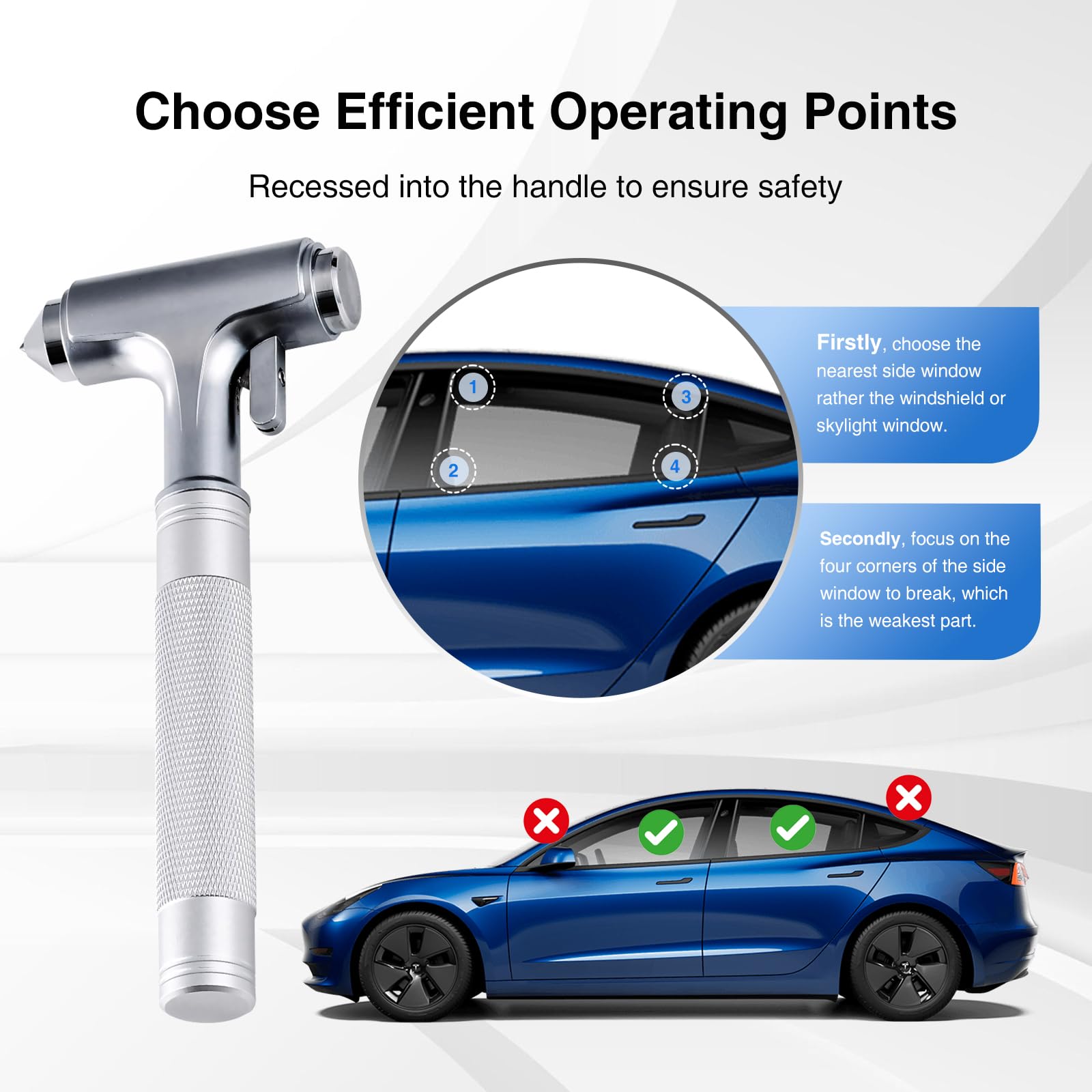 Tesheer for Tesla Glass Breaker Window Breaker Seatbelt Cutter Safety Hammer Car Window Breaker Tool Seatbelt Cutter Emergency Rescue Tools Metal Window Hammer Car Accessories