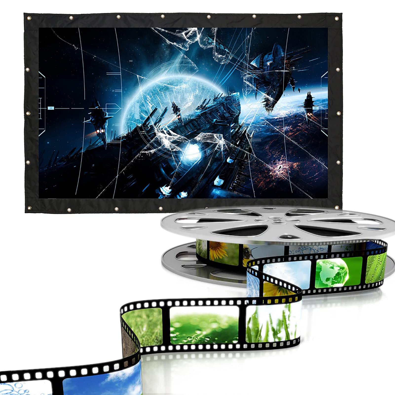 Generic Schermo per Proiezione da Esterno 16:9 da 200 Pollici per Film e Film, Perfetto per Riunioni Scolastiche e in Giardino, Tessuto Bianco Resistente con Bordi Neri