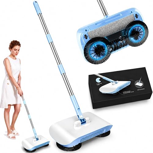 3-in-1 Manual Push Sweeper with Mop and Broom, Cordless Floor Sweeper for Hardwood, Tile and Laminate 3-in-1 Manual Push Sweeper with Mop and Broom, Cordless Floor Sweeper for Hardwood, Tile and Laminate