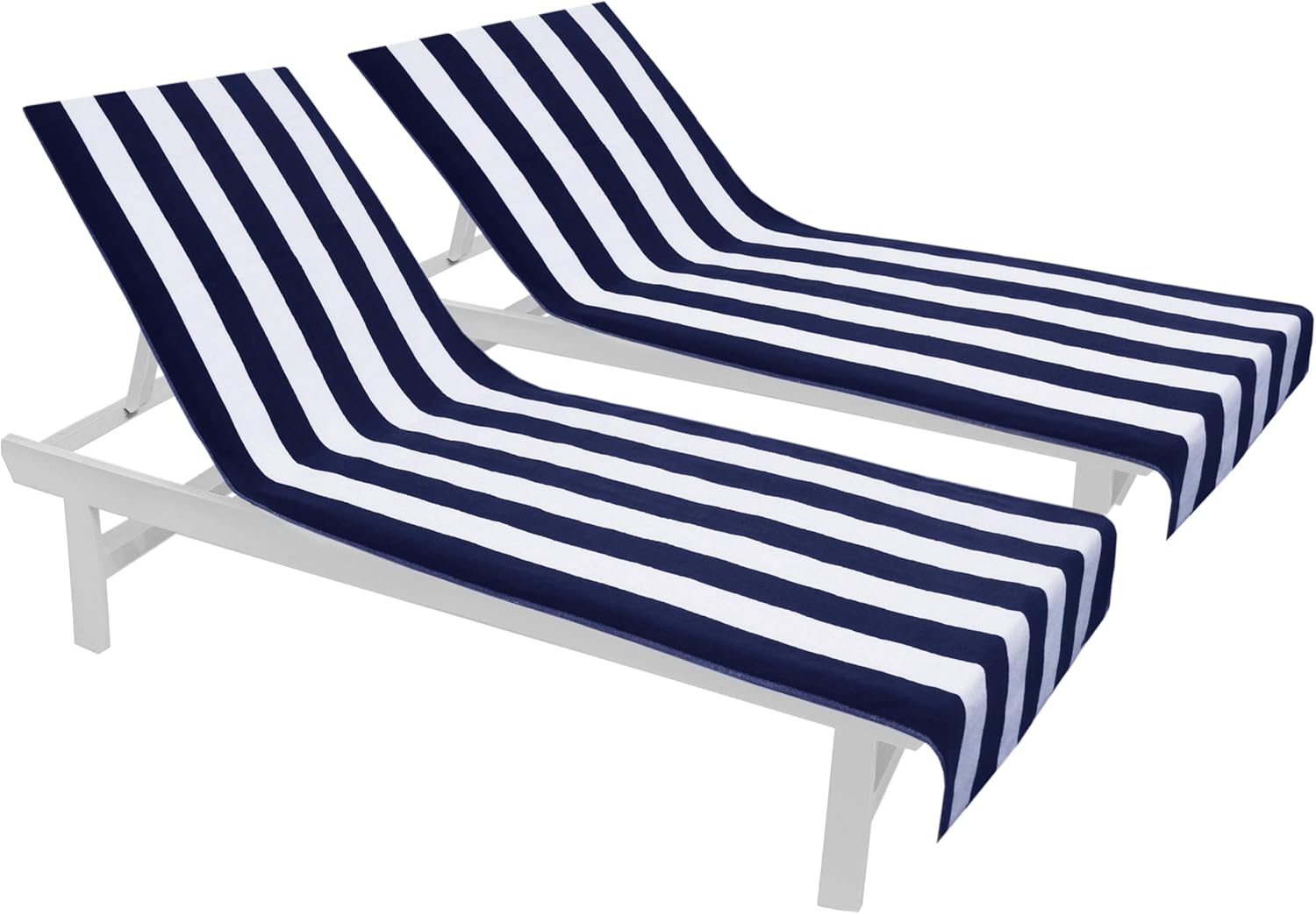 COTTON CRAFT Pool Lounge Chair Cover - 2 Pack - Chaise Beach Picnic Spa Towel - Cabana Stripe - Soft Premium Ringspun Terry Cotton - Oversized - 32 inch Wide x 82 inch Long with 7 inch Pocket – Navy