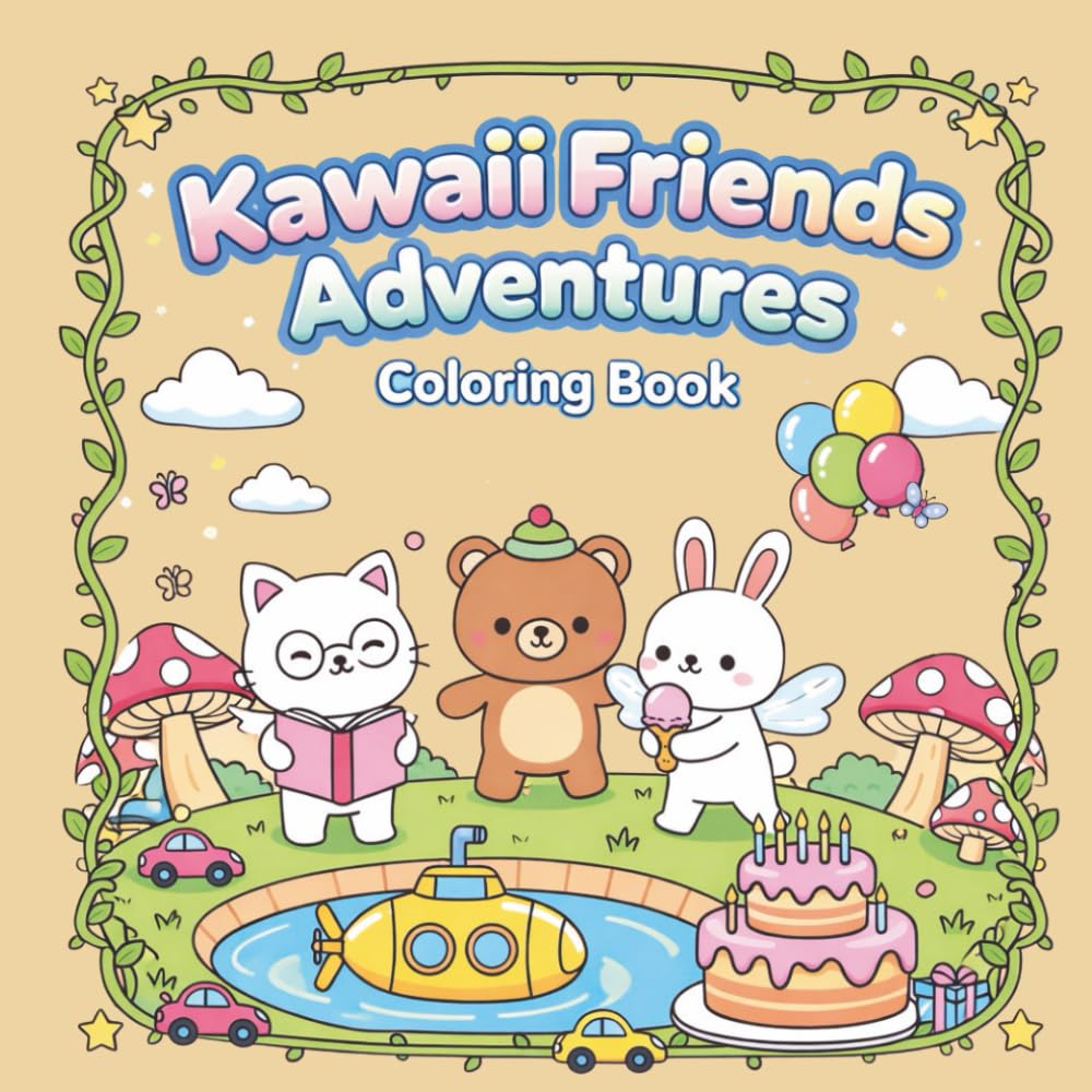 Kawaii Friends Adventures – Cute & Relaxing Coloring Book: Adorable Kawaii Characters and Whimsical Scenes for Stress Relief, Creativity, and Mindful Relaxation