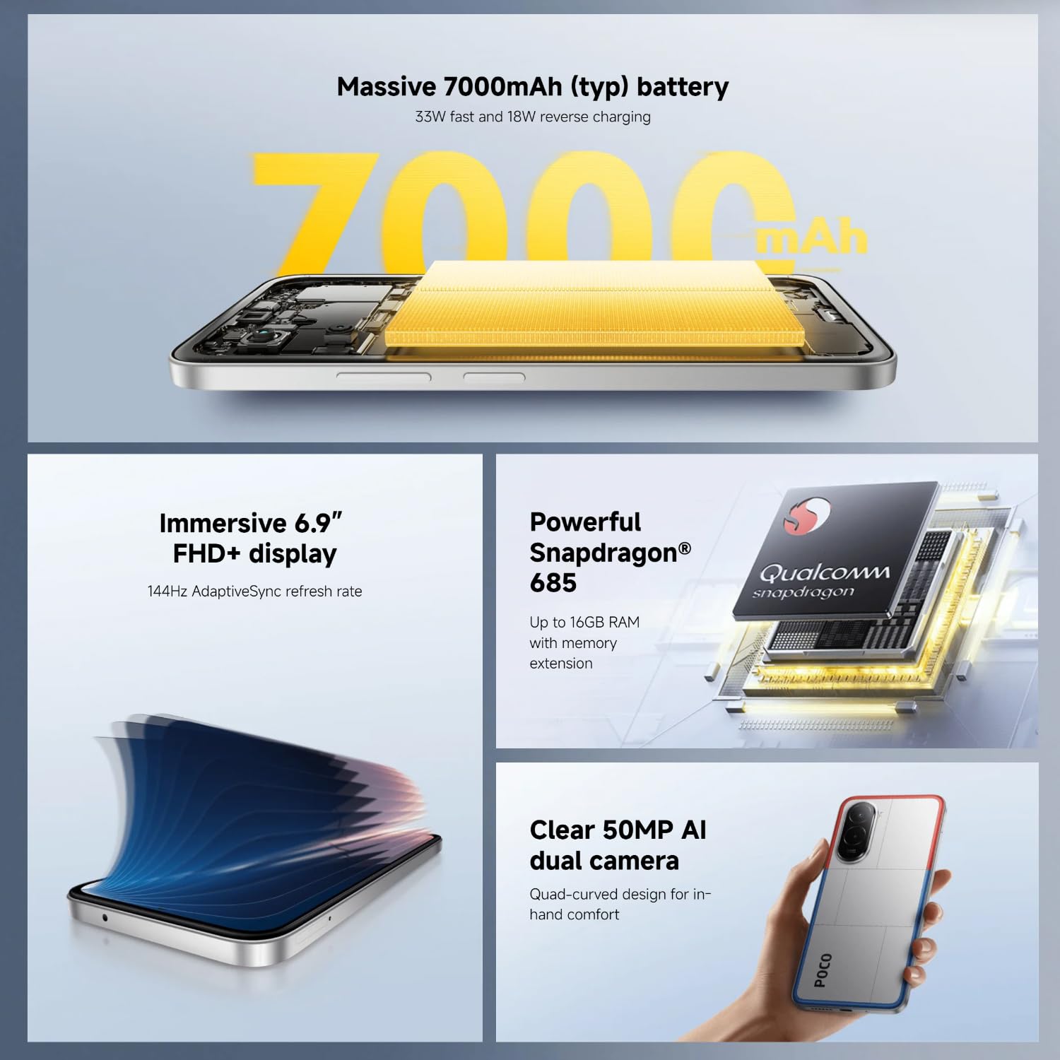 XIAOMI POCO M7 Siyah Akıllı Telefon 8GB+256GB, 7000mAh(typ) Pil