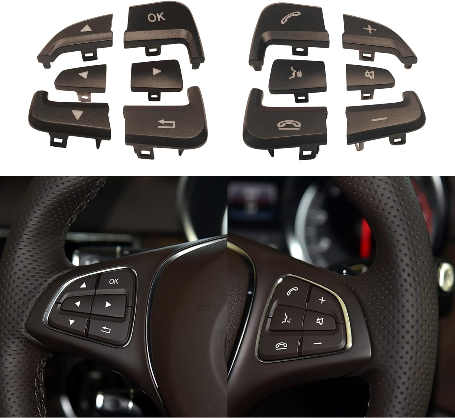 Car Steering Wheel Control Button Cover for Mercedes Benz GLS GLE W166 A B GLA CLA CLS SL W172 W246 W218 W156 W292 A0999050600 12pcs (Brown, 2pack)