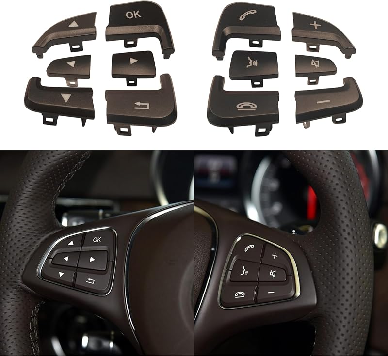 Kit de capas para botões de controle do volante Mercedes-Benz W166 em ABS e PC marrom A0999050600, 12 peças